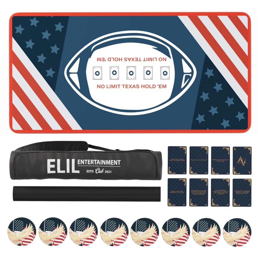 Elil Poker Mat 70"x35"– Folding Poker Table Top, Durable and Portable Poker Table Topper - Non-Slip Backing, Texas Hold'em Poker Mat for Table- Up to 10 Players, Ideal for Home Games and Tournaments