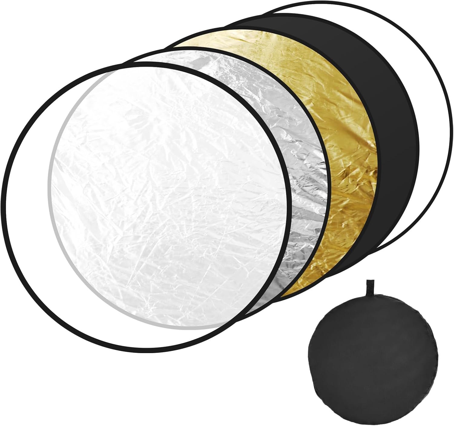 5-in-1 Collapsible Light Reflector (43"/110cm) Photography Reflector Diffuser with Carry Bag for Studio & Outdoor Lighting, Translucent/Silver/Gold/White/Black Surfaces, Portable Multi 110CM/44 Inch