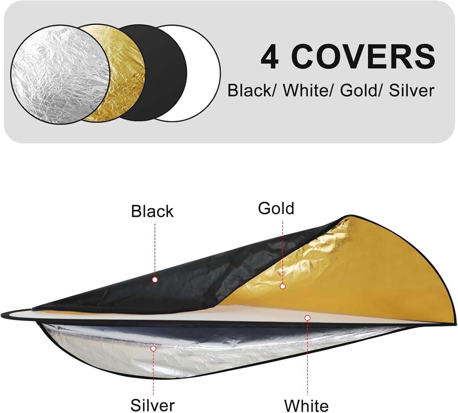 5-in-1 Collapsible Light Reflector (43"/110cm) Photography Reflector Diffuser with Carry Bag for Studio & Outdoor Lighting, Translucent/Silver/Gold/White/Black Surfaces, Portable Multi 110CM/44 Inch — photo 2