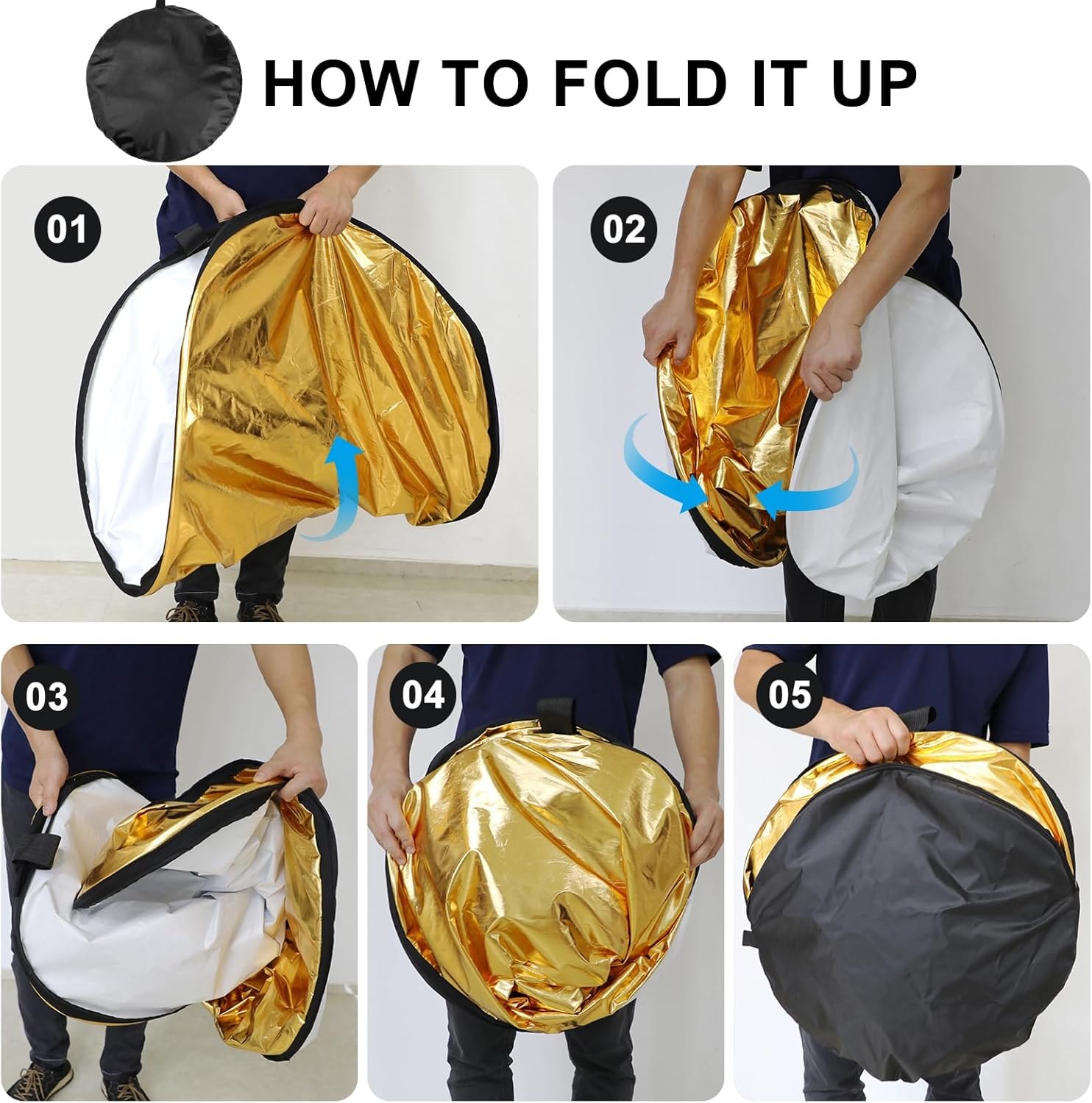 5-in-1 Collapsible Light Reflector (43"/110cm) Photography Reflector Diffuser with Carry Bag for Studio & Outdoor Lighting, Translucent/Silver/Gold/White/Black Surfaces, Portable Multi 110CM/44 Inch — photo 4