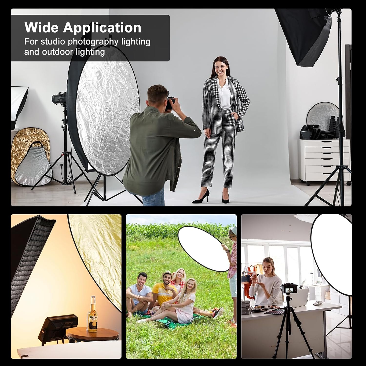 5-in-1 Collapsible Light Reflector (43"/110cm) Photography Reflector Diffuser with Carry Bag for Studio & Outdoor Lighting, Translucent/Silver/Gold/White/Black Surfaces, Portable Multi 110CM/44 Inch — photo 5