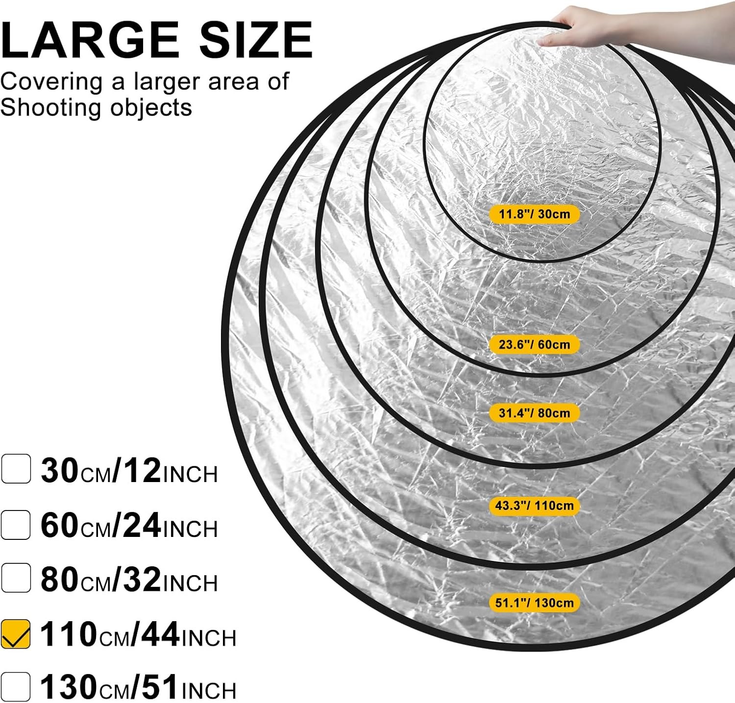 5-in-1 Collapsible Light Reflector (43"/110cm) Photography Reflector Diffuser with Carry Bag for Studio & Outdoor Lighting, Translucent/Silver/Gold/White/Black Surfaces, Portable Multi 110CM/44 Inch — photo 6