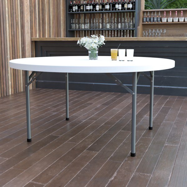 Flash Furniture 5-Foot Round Granite White Plastic Folding Table PM