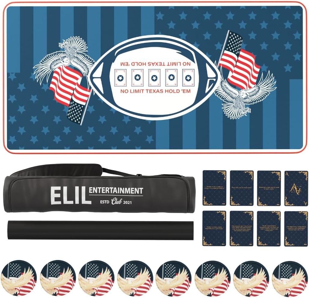 Elil Poker Mat 70"x35"– Folding Poker Table Top, Durable and Portable Poker Table Topper - Non-Slip Backing, Texas Hold'em Poker Mat for Table- Up to 10 Players, Ideal for Home Games and Tournaments