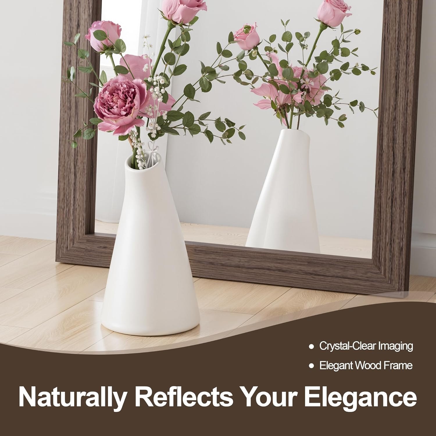 Bathroom Mirror for Wall with Wooden Frame, 36"x24" Rustic Farmhouse Vanity Mirror with Solid Wood Frame, Rectangular Wall-Mounted Mirror for Bathroom, Living Room, or Entryway Brown 36"L x 24"W — photo 4