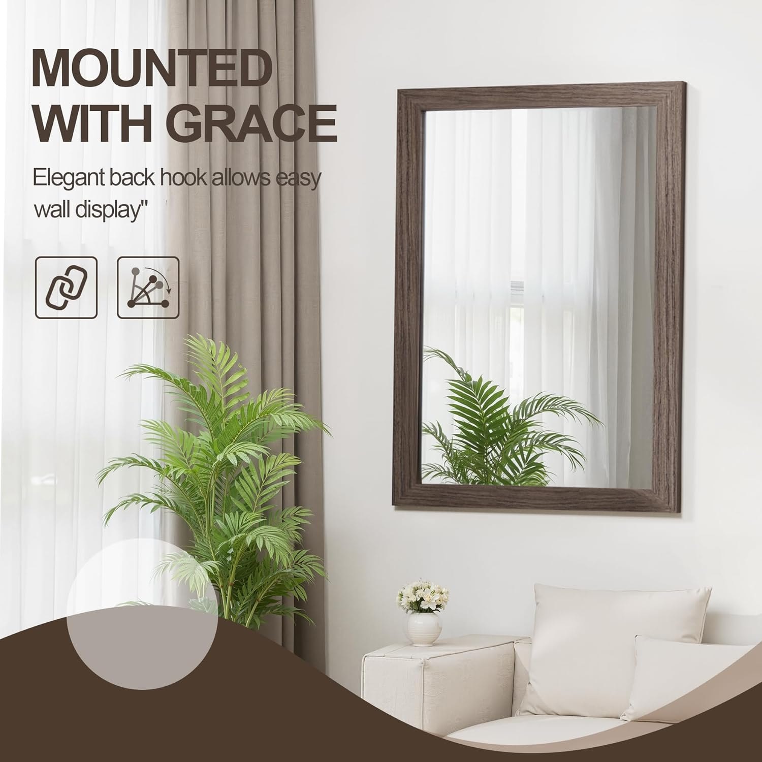 Bathroom Mirror for Wall with Wooden Frame, 36"x24" Rustic Farmhouse Vanity Mirror with Solid Wood Frame, Rectangular Wall-Mounted Mirror for Bathroom, Living Room, or Entryway Brown 36"L x 24"W — photo 5