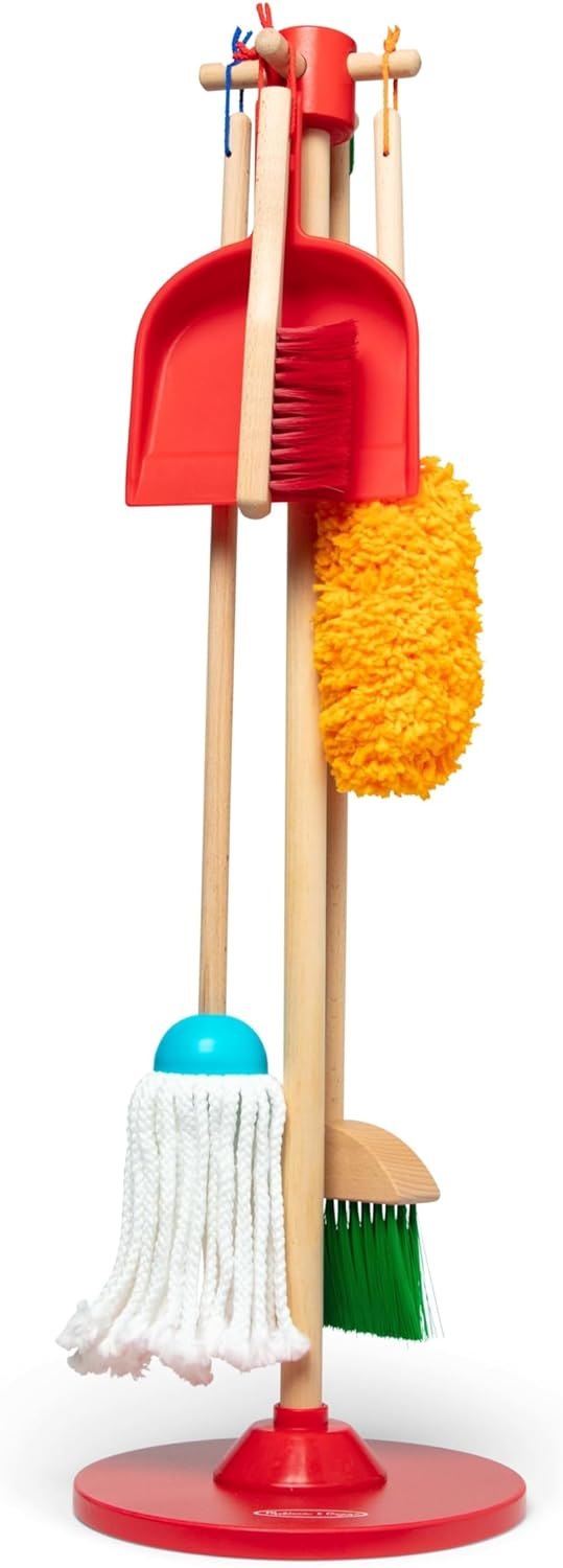 Melissa & Doug Dust Sweep Mop 6-Piece Pretend Play Set, Toddler Toy Cleaning, Pretend Play Home Cleaning, Kids Broom and Mop Set for Ages 3+ Dust! Sweep! Mop!