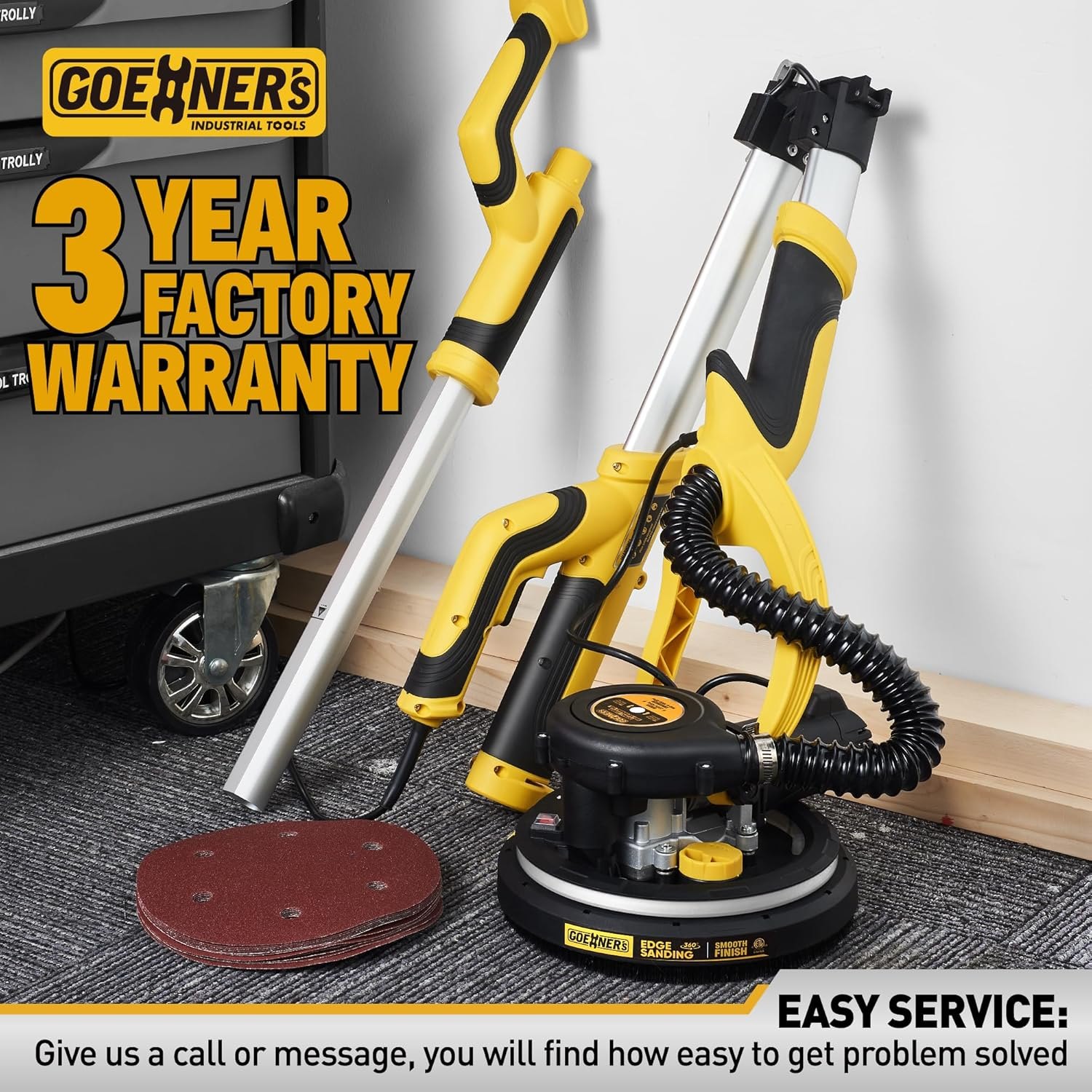Drywall Sander, 6.5-amp Powerful Electric Drywall Sander with Vacuum, Anto Dust Removal, 7 Variable Speed, 900-1800RPM, Dustless Floor Sander with 26’ Power Cord for Popcorn Ceiling Yellow Already Checked Out — photo 12