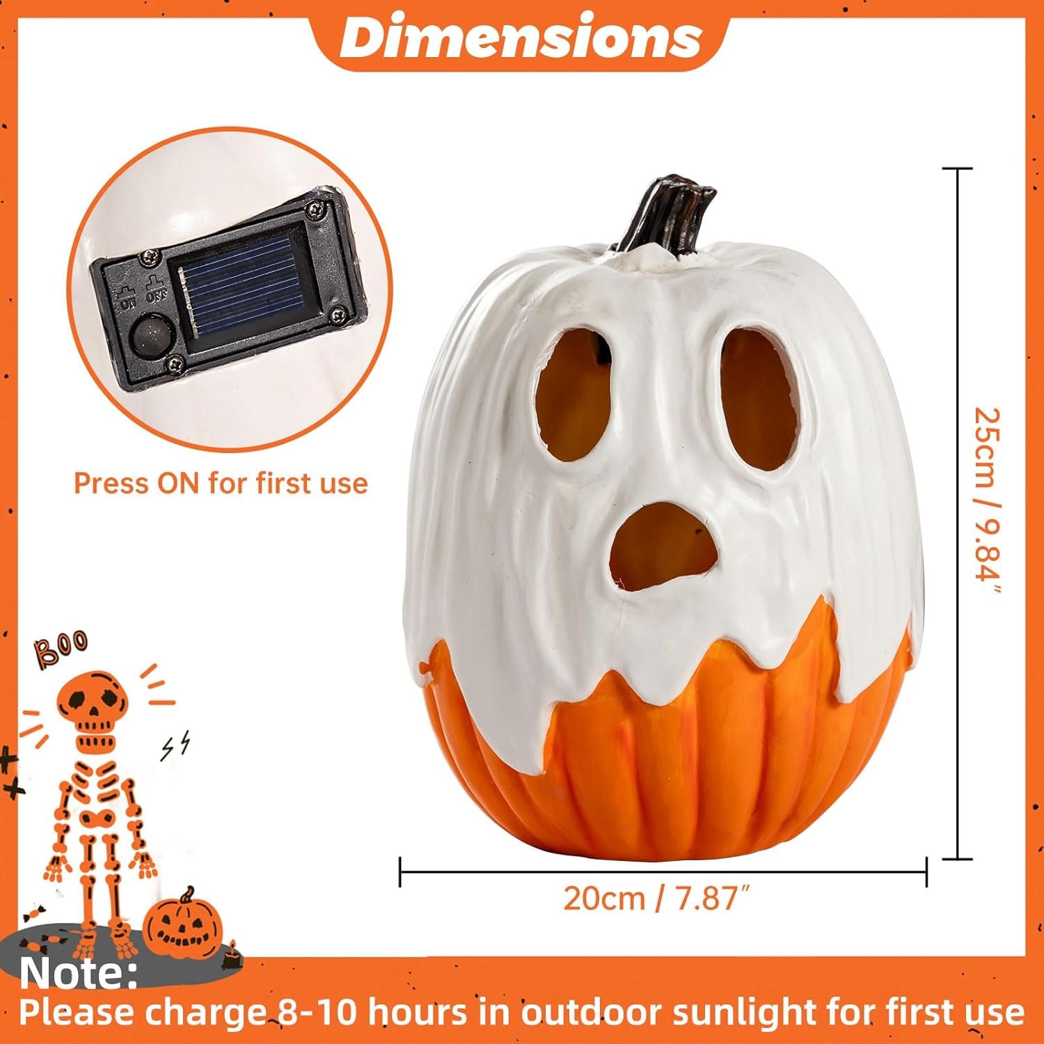 Halloween Decorations - Unique 3 Tiers Stacked Resin Jack-O-Lantern Pumpkin Pathway Solar Lights for Outdoor Garden Yard Porch Front Door (Ghost Pumpkin) — photo 3