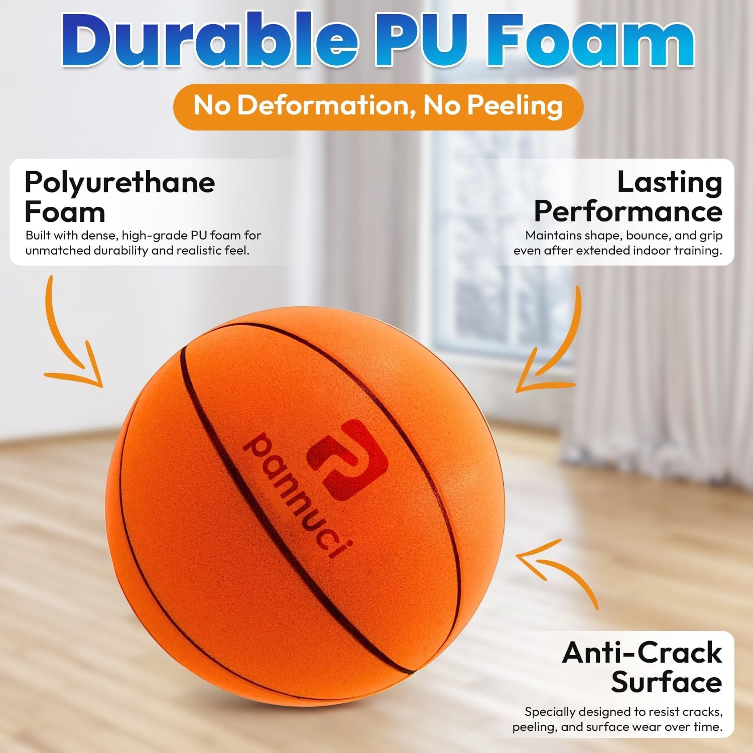 Silent Basketball Size 7 (29.5") – Grooved Airless Foam Basketball for Quiet Dribbling and Indoor Training, Pro PU Material, Real Feel Higher Bounce Quieter - Not Vacuum Shipped Item Location: NSH-WALL-14 — photo 3