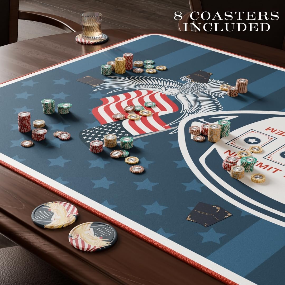 Elil Poker Mat 70"x35" – Folding Table Top with Non-Slip Backing – Durable, Portable, and Ideal for Home Games, Tournaments, and Casino Fun – Fits Up to 10 Players Patriot Eagle — photo 2