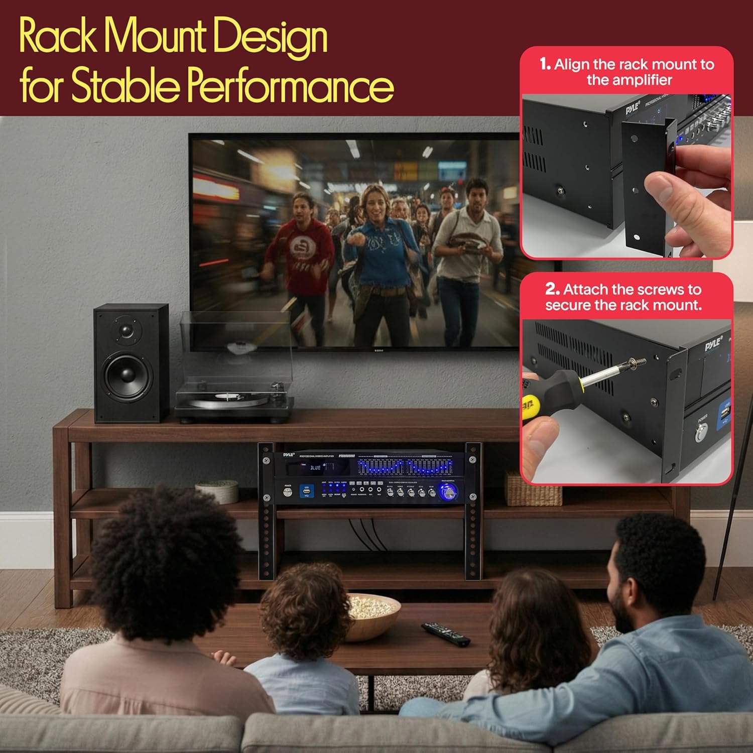 Pyle Bluetooth Hybrid Home Amplifier - 6-Channel 2000W Rack Mount Power Amplifier Receiver w/ Radio - Dual 10 Band EQ, Karaoke Microphone x2, USB, RCA, COAX, OPT, DVD Inputs, HiDef Input and Output 6 channel Amplifier 2000W Amplifier — photo 3