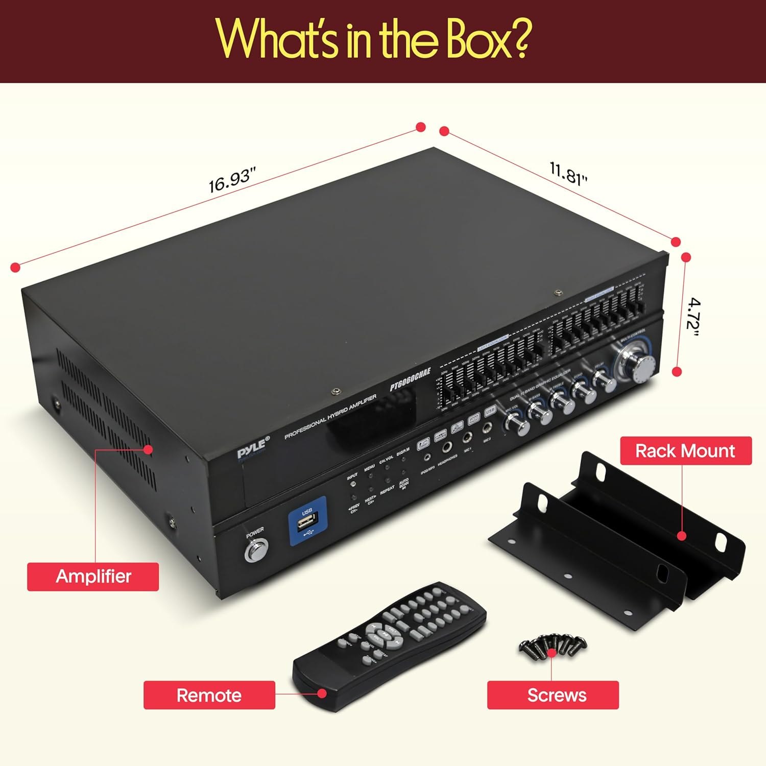 Pyle Bluetooth Hybrid Home Amplifier - 6-Channel 2000W Rack Mount Power Amplifier Receiver w/ Radio - Dual 10 Band EQ, Karaoke Microphone x2, USB, RCA, COAX, OPT, DVD Inputs, HiDef Input and Output 6 channel Amplifier 2000W Amplifier — photo 6