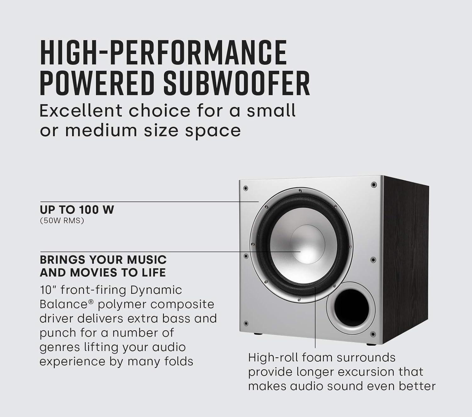 Polk Audio PSW10 10" Powered Subwoofer Home Audio – Power Port Tech, Up to 100 Watts, Big Bass in Compact Design, Easy Setup with Home Theater, Timbre-Matched with Monitor & T-Series Polk Speakers Subwoofer single subwoofer
