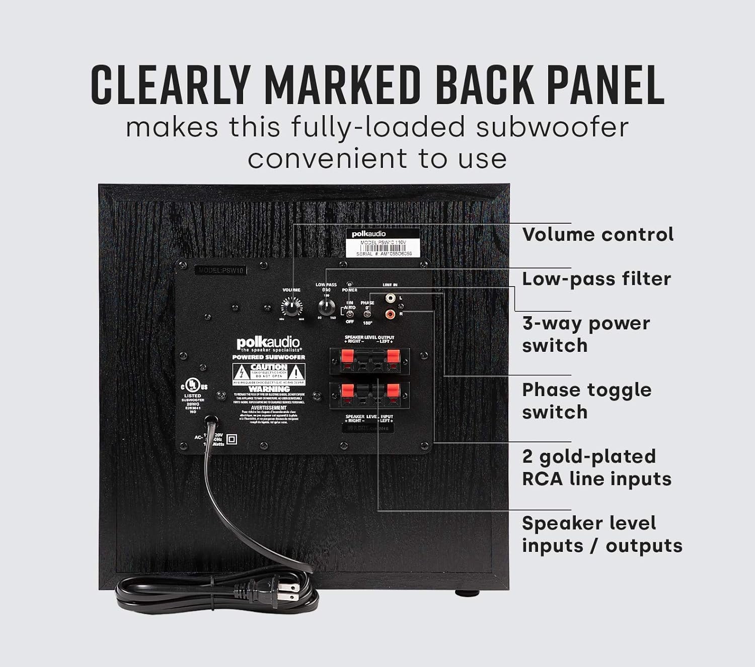 Polk Audio PSW10 10" Powered Subwoofer Home Audio – Power Port Tech, Up to 100 Watts, Big Bass in Compact Design, Easy Setup with Home Theater, Timbre-Matched with Monitor & T-Series Polk Speakers Subwoofer single subwoofer — photo 4