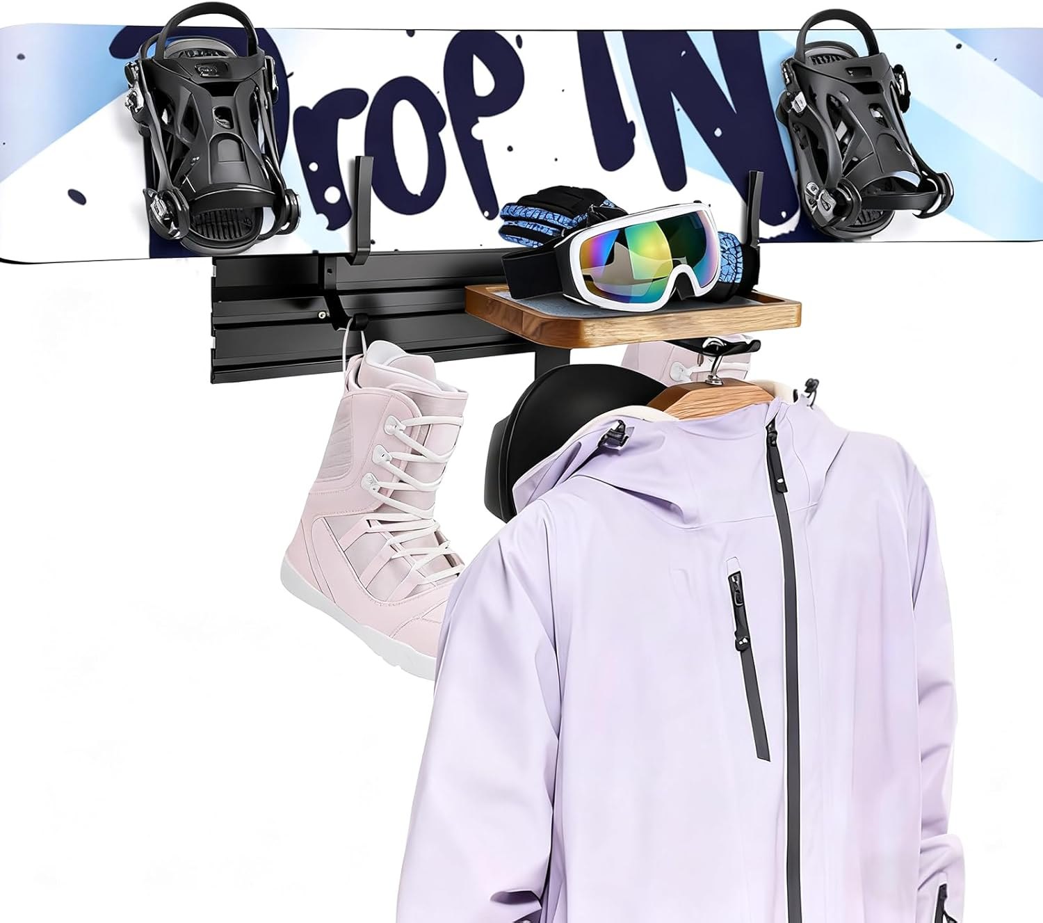 Snowboard Rack Multifunction Snowboard Wall Mount Rack for SnowBoard, Skateboard and Its Gear Storage