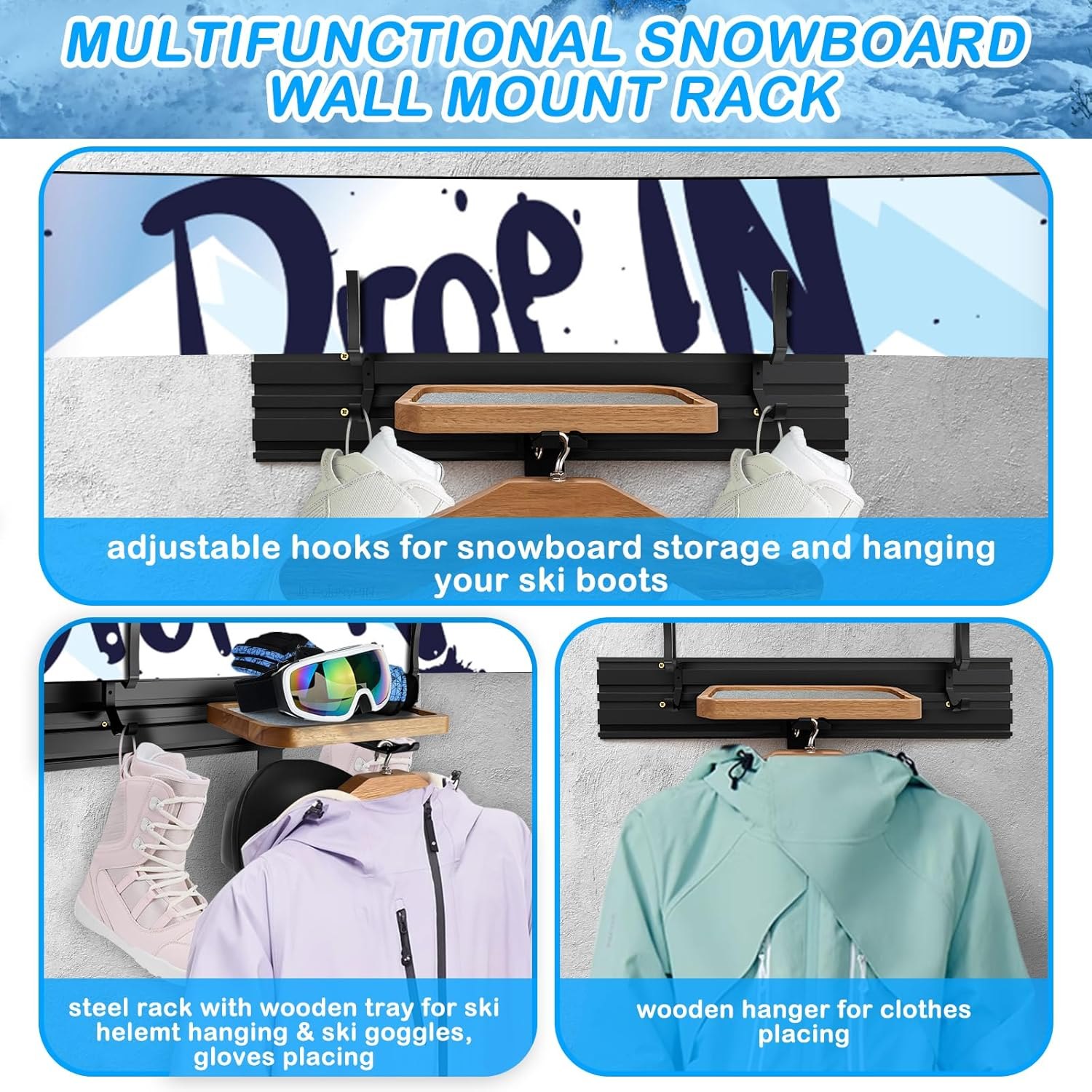 Snowboard Rack Multifunction Snowboard Wall Mount Rack for SnowBoard, Skateboard and Its Gear Storage — photo 2