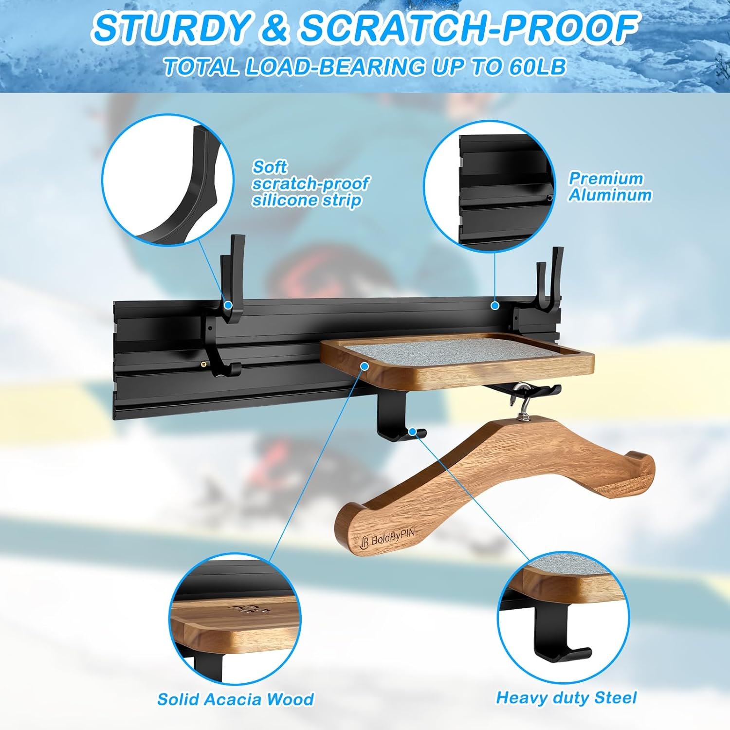 Snowboard Rack Multifunction Snowboard Wall Mount Rack for SnowBoard, Skateboard and Its Gear Storage — photo 5