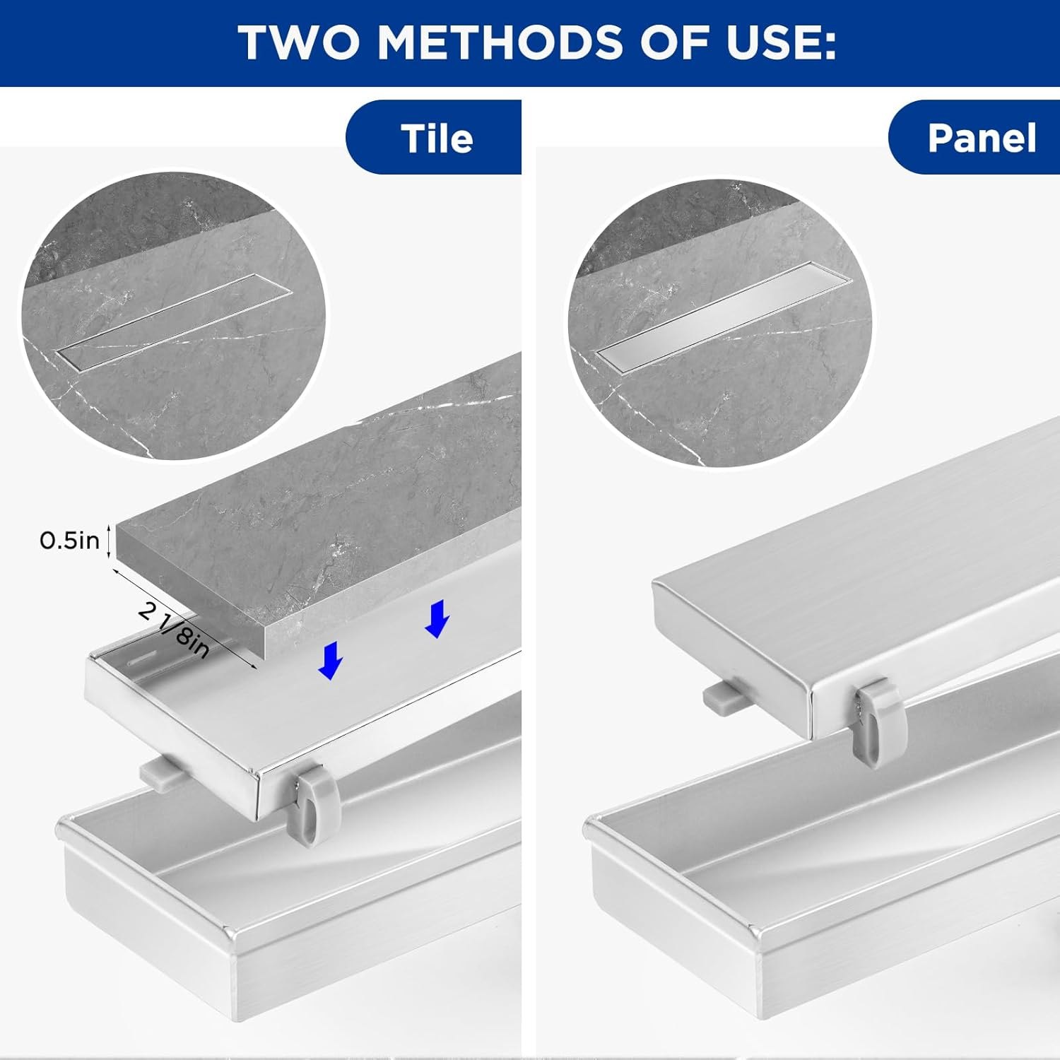 Linear Shower Drain, Shower Drain 12 inch with Removable Grate Cover, Professional Brushed 304 Stainless Steel, Shower Drain with Hair Catcher and Leveling Feet Brushed Nickel 12In — photo 4
