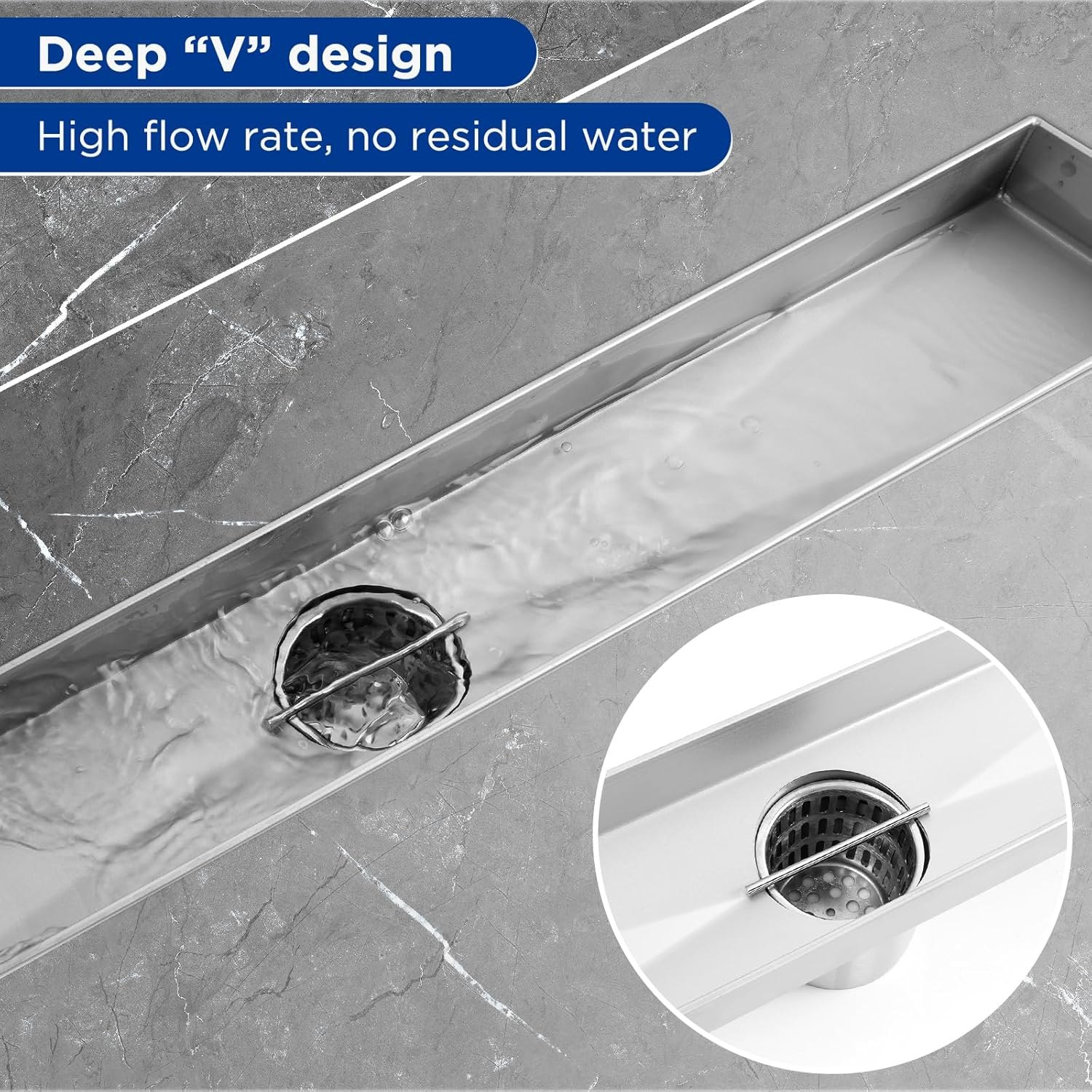 Linear Shower Drain, Shower Drain 12 inch with Removable Grate Cover, Professional Brushed 304 Stainless Steel, Shower Drain with Hair Catcher and Leveling Feet Brushed Nickel 12In — photo 5
