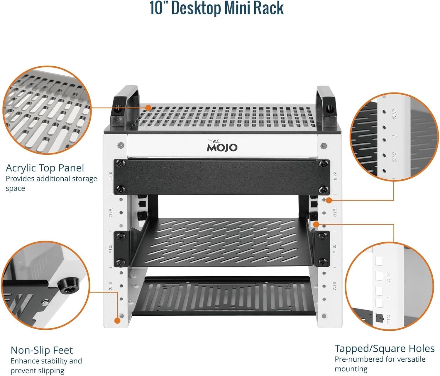 Tecmojo 4U Network Rack, 10 inch Mini Server Rack with 2 Side Translucent Panels & 2 Top Handles, 7.87 inch Deep, for 10 inch IT Equipment & A/V Devices, White 4U/10in/White PM — photo 2