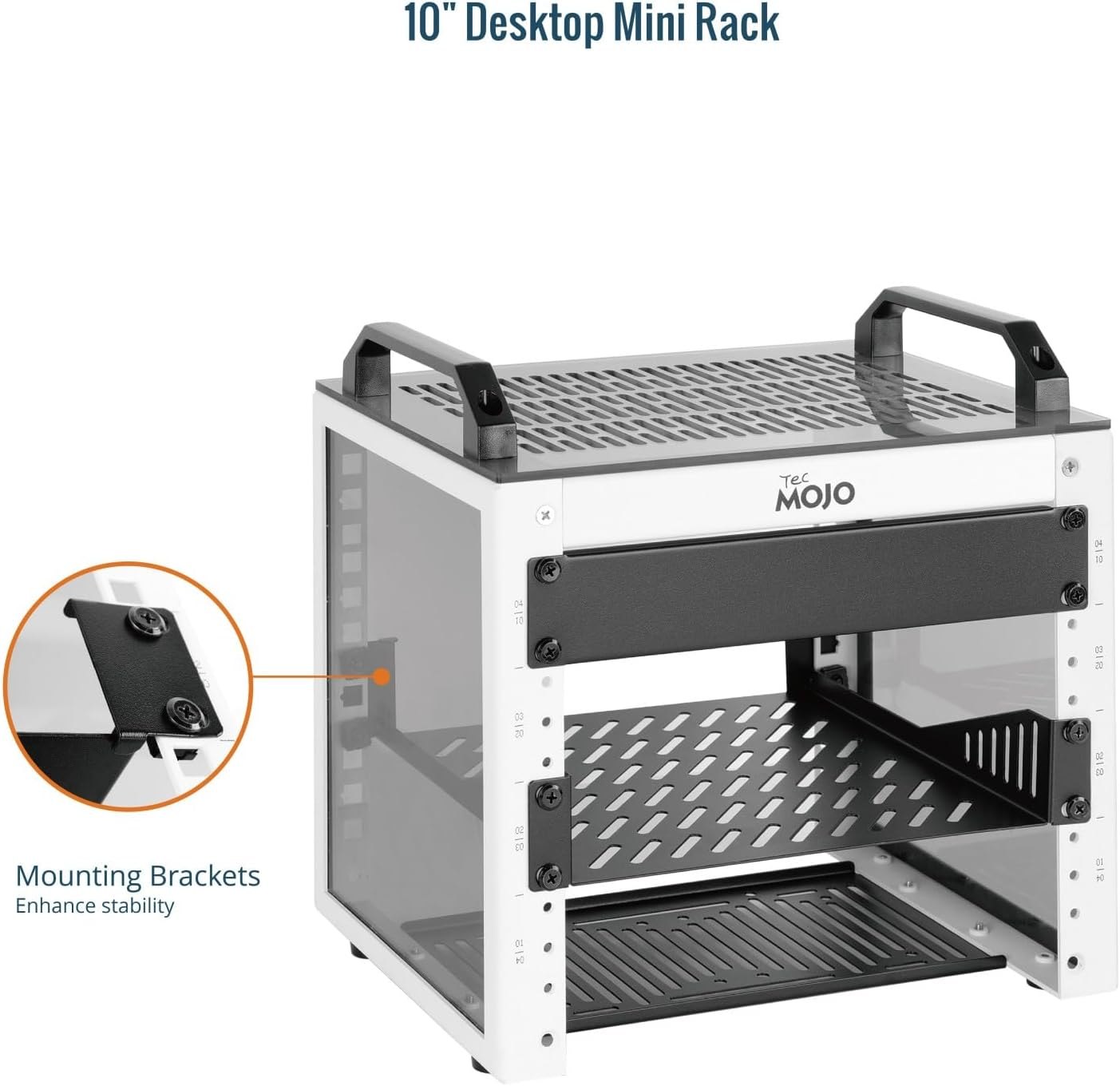 Tecmojo 4U Network Rack, 10 inch Mini Server Rack with 2 Side Translucent Panels & 2 Top Handles, 7.87 inch Deep, for 10 inch IT Equipment & A/V Devices, White 4U/10in/White PM — photo 3