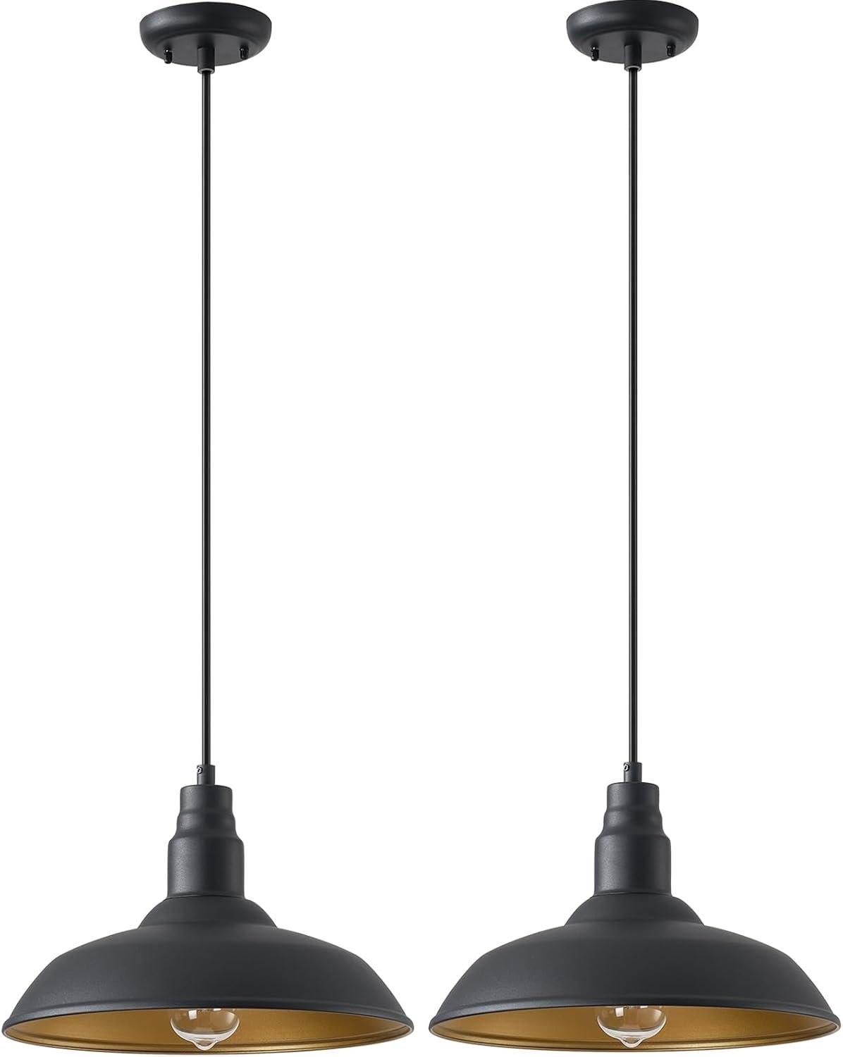 2 Pack Farmhouse Pendant Light for Kitchen, 14in Large Industrial Hanging Lights with Brass Interior, Indoor and Outdoor Ceiling Barn Lighting Fixture with Ajustable Cord for Dinning Room 14" Dome