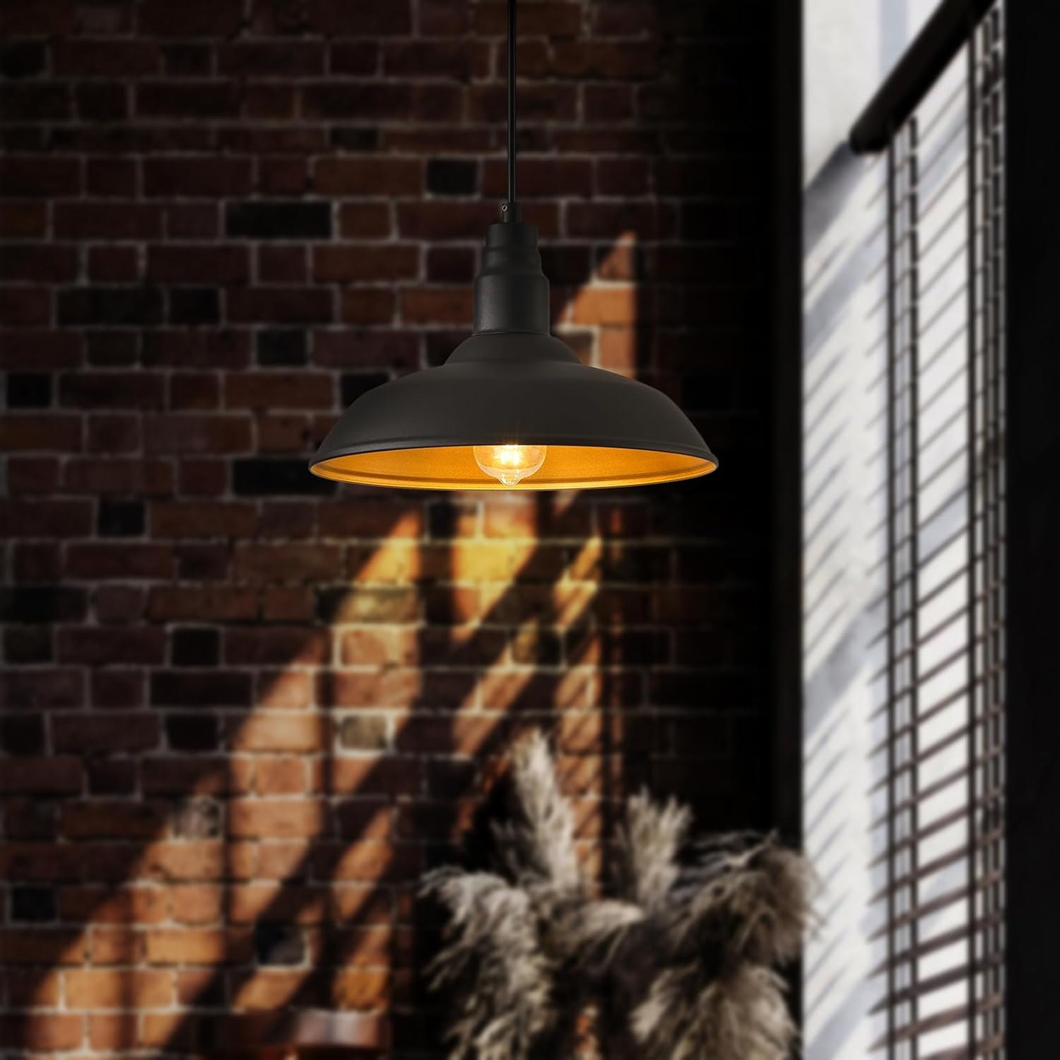 2 Pack Farmhouse Pendant Light for Kitchen, 14in Large Industrial Hanging Lights with Brass Interior, Indoor and Outdoor Ceiling Barn Lighting Fixture with Ajustable Cord for Dinning Room 14" Dome — photo 2