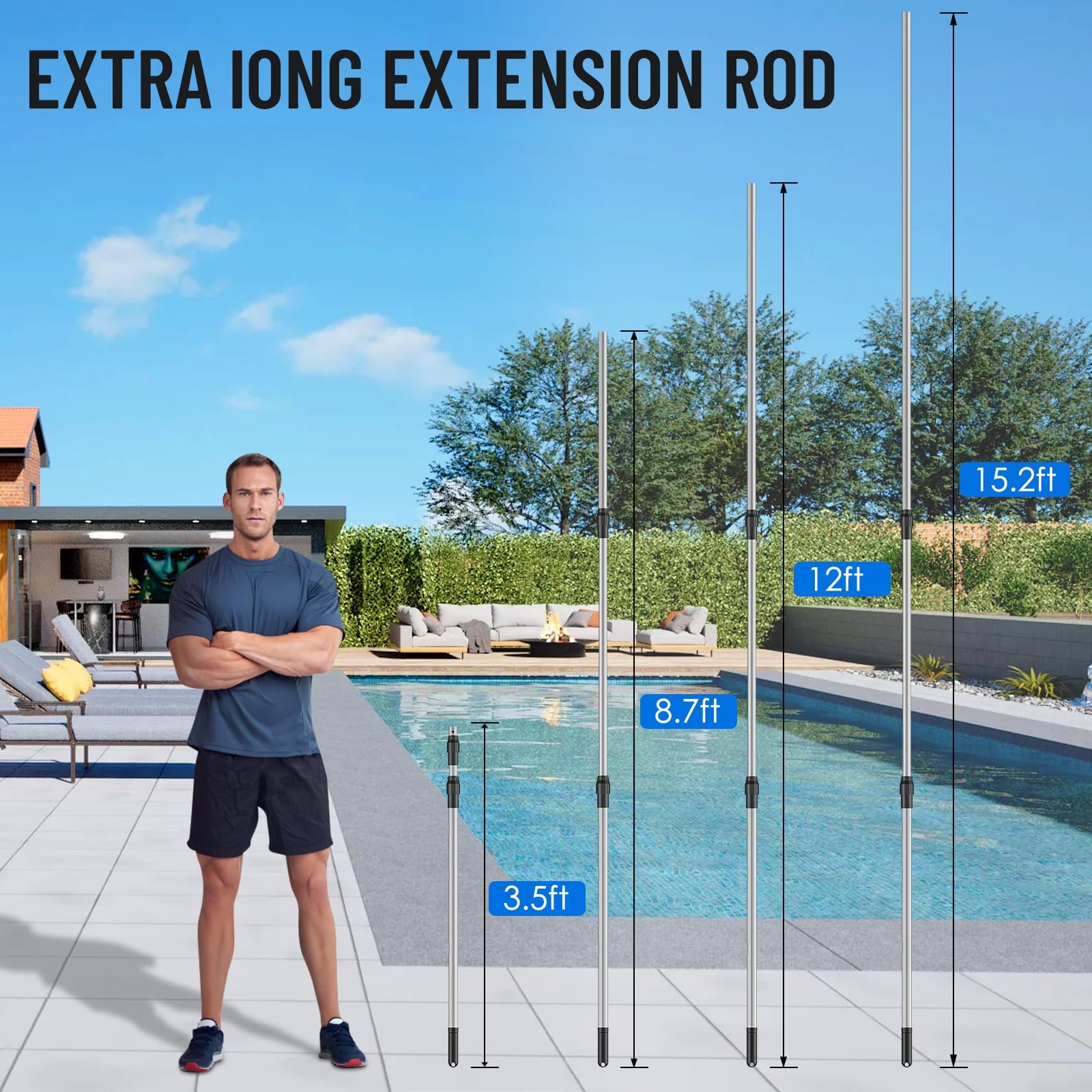 TOPDING & HZ Professional 15.2 Foot Pool Pole Telescoping Swimming Pool Cleaning Poles,Adjustable Telescopic Pole for Skimmer Net,Brush,Vacuum Heads — photo 2