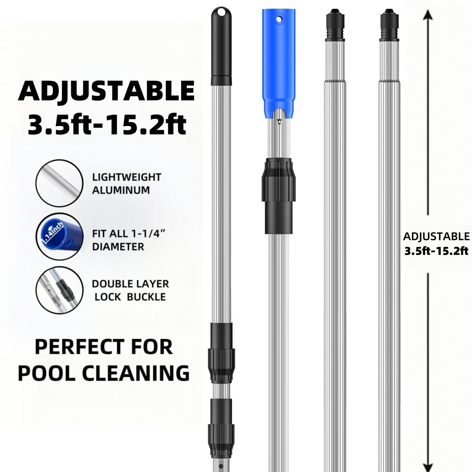TOPDING & HZ Professional 15.2 Foot Pool Pole Telescoping Swimming Pool Cleaning Poles,Adjustable Telescopic Pole for Skimmer Net,Brush,Vacuum Heads — photo 3