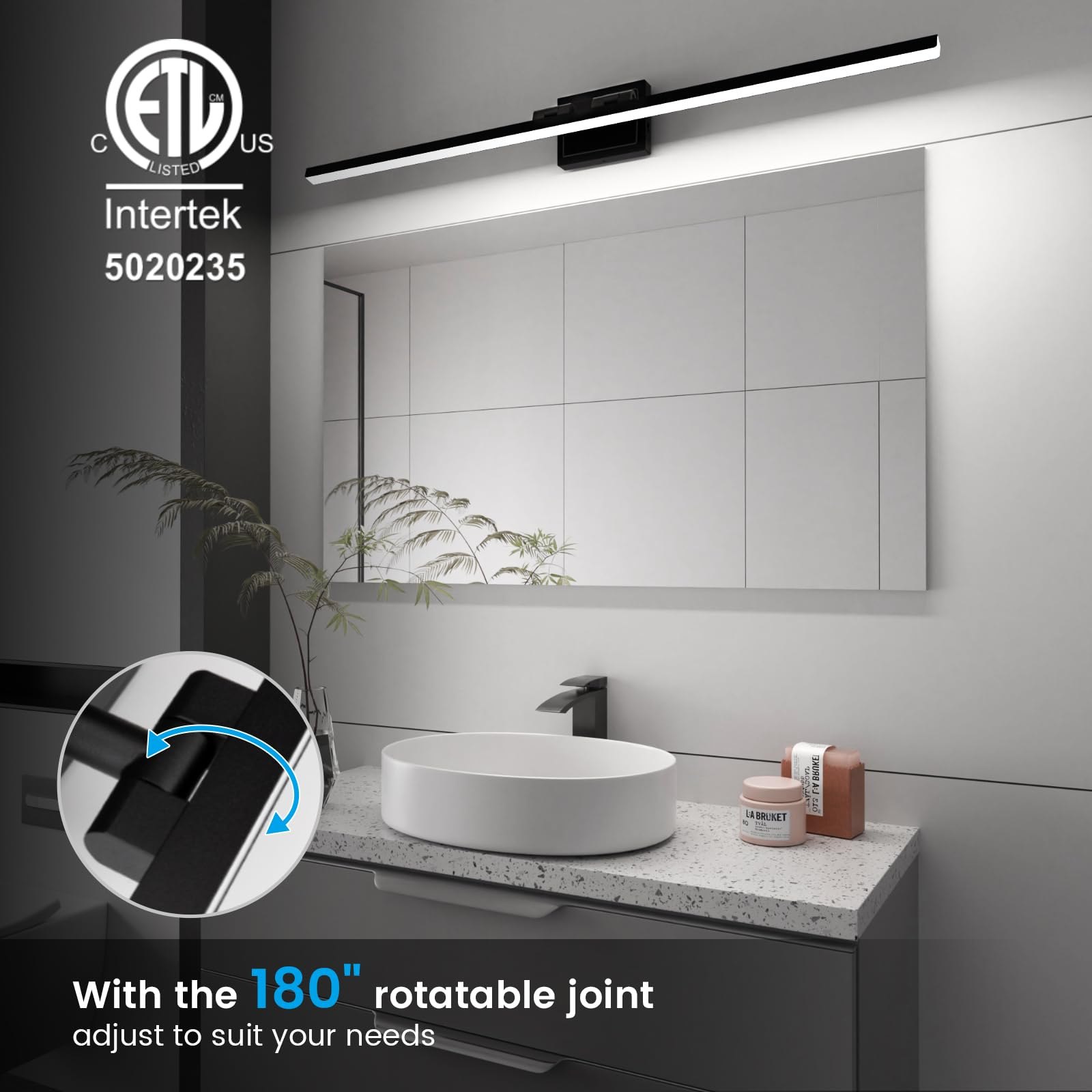 VOLISUN Modern Bathroom Vanity Light 48 inch, Rotatable, 30W Dimmable 5CCT Led Bathroom Light Fixture Over Mirror, Black Bar Vanity Light for Bathroom Mirror Cabinets-ETL Certificated — photo 2