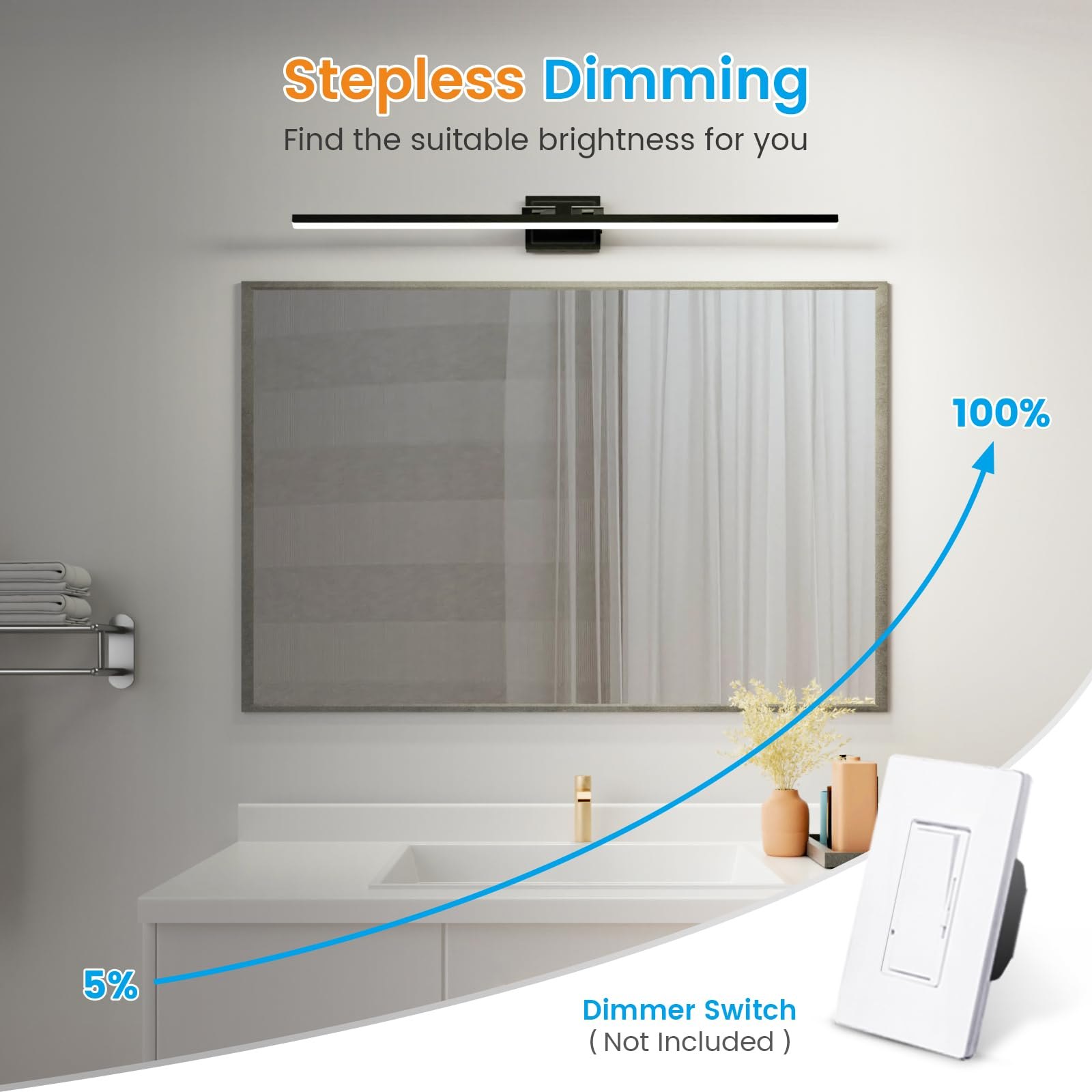 VOLISUN Modern Bathroom Vanity Light 48 inch, Rotatable, 30W Dimmable 5CCT Led Bathroom Light Fixture Over Mirror, Black Bar Vanity Light for Bathroom Mirror Cabinets-ETL Certificated — photo 4