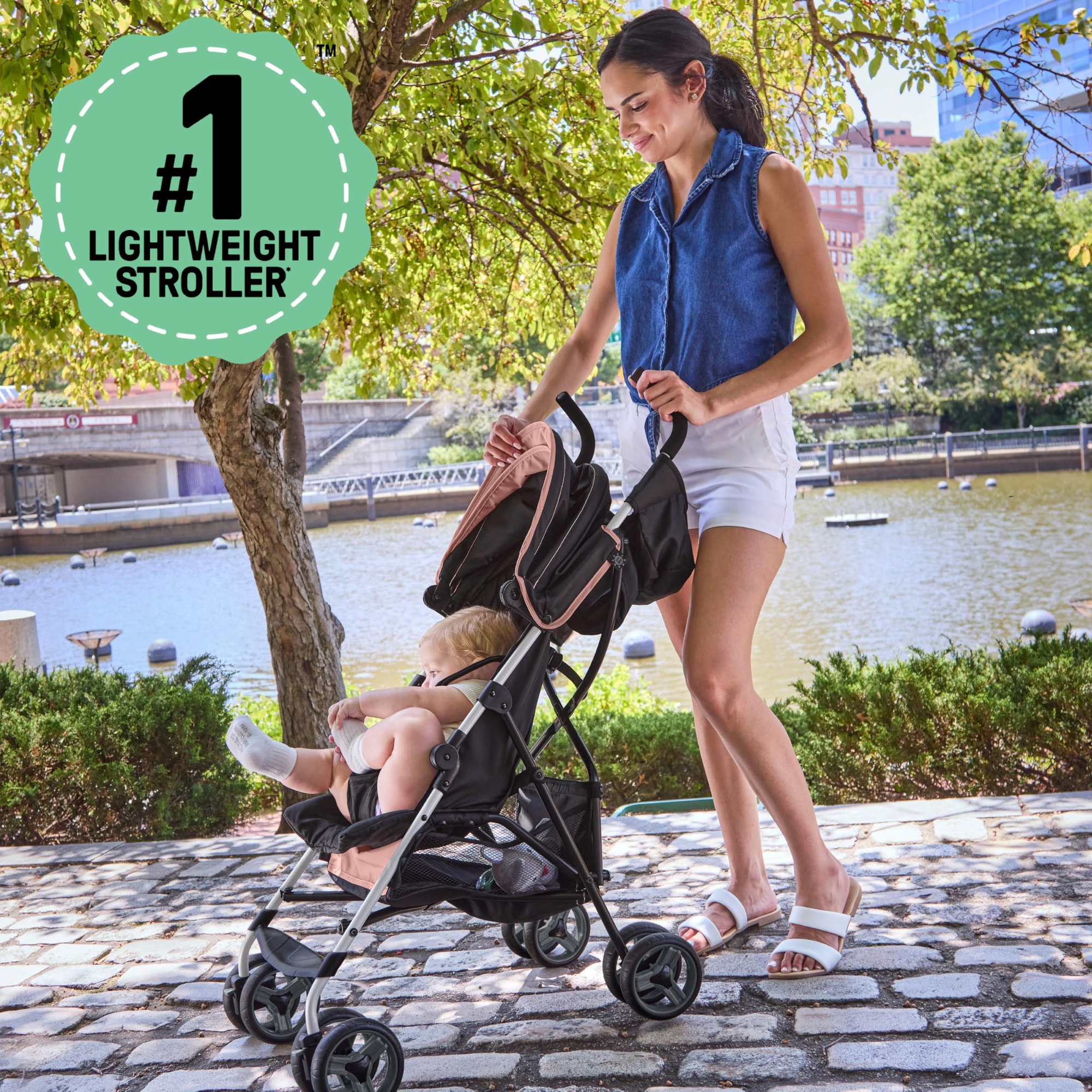 Summer by Ingenuity 3D Mini Convenience Stroller – Lightweight Stroller, Compact Fold, Multi-Position Recline, Canopy with Pop Out Sun Visor and More – Umbrella Stroller for Travel, Dusty Rose Pink — photo 2
