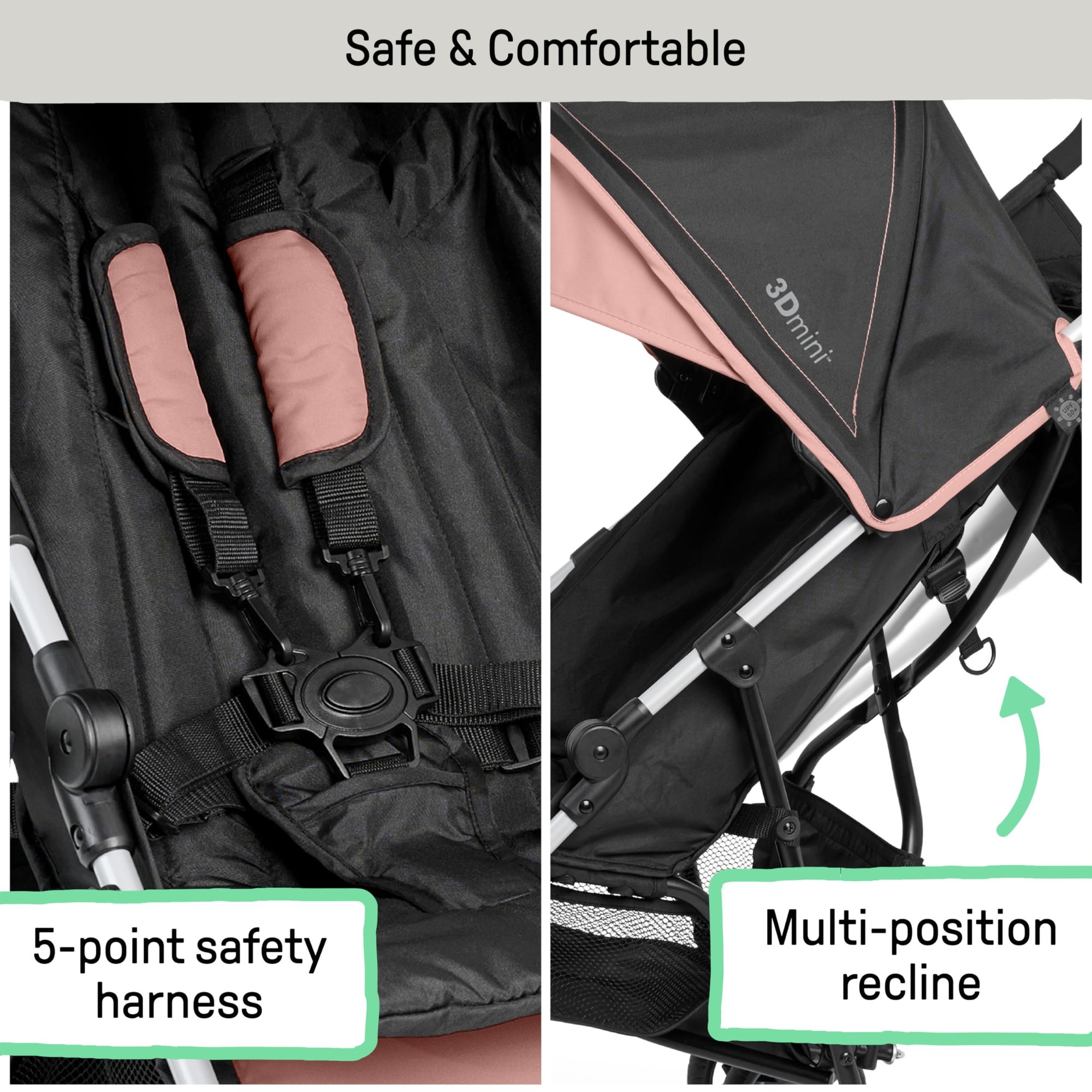 Summer by Ingenuity 3D Mini Convenience Stroller – Lightweight Stroller, Compact Fold, Multi-Position Recline, Canopy with Pop Out Sun Visor and More – Umbrella Stroller for Travel, Dusty Rose Pink — photo 3