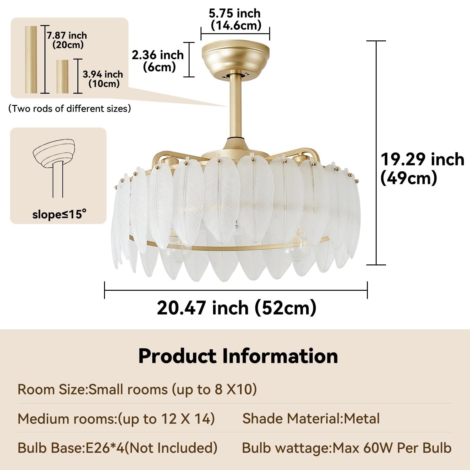 fandelier, fandelier ceiling fan with light, Caged Ceiling Fan with Light Semi Flush Mount, 20 Inch, Remote Control, Gold Fandalier 6 Speeds Low Profile for Girl's Bedroom, Living Room — photo 6