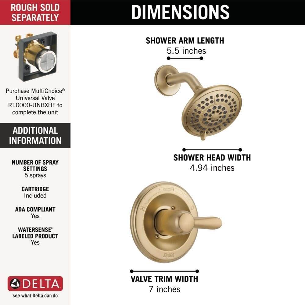 Delta Faucet Lahara 14 Series Single-Handle Shower Faucet, Shower Trim Kit with 5-Spray Touch-Clean Shower Head, Champagne Bronze T14238-CZ (Valve Not Included) — photo 3