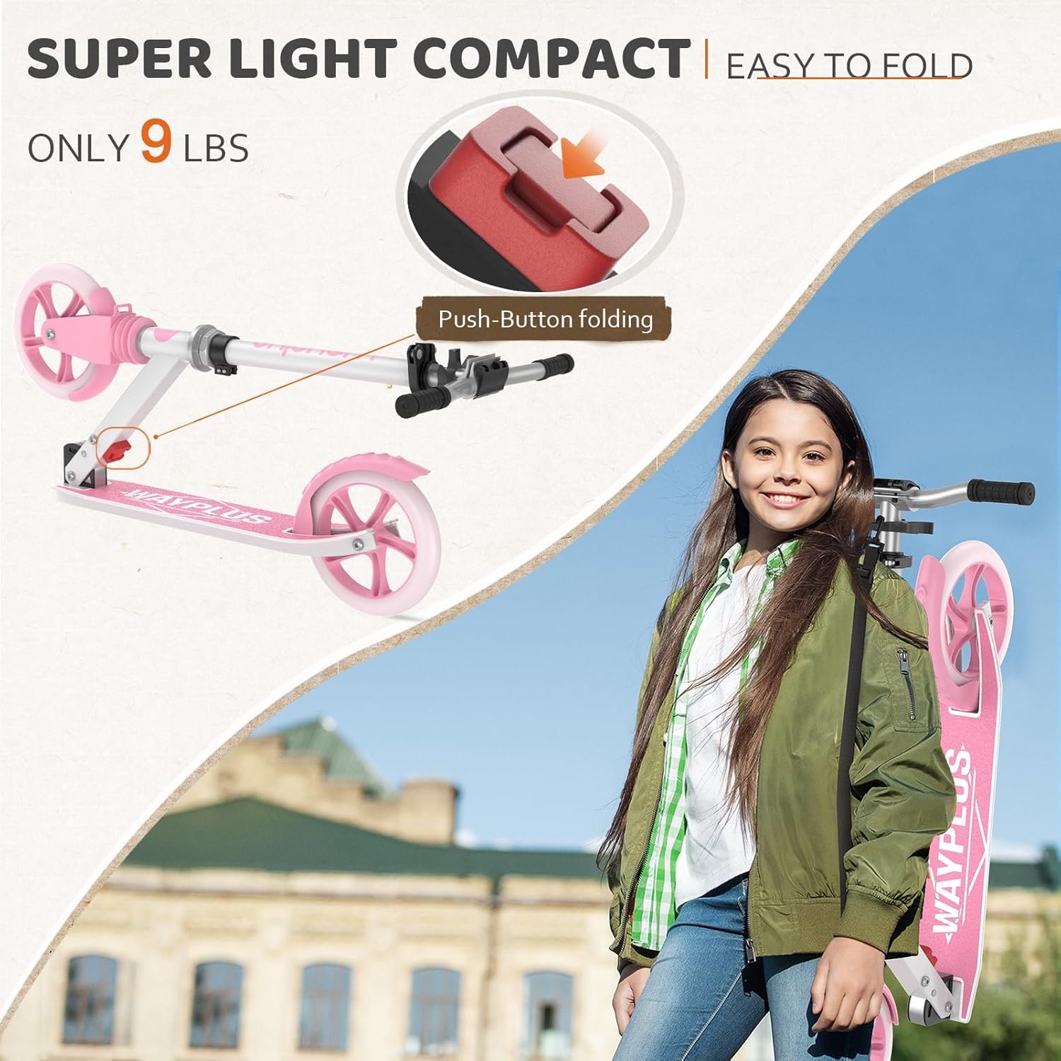 Kick Scooter for Ages 6+,Kid, Teens & Adults. Max Load 240 LBS. Foldable, Lightweight, 8IN Big Wheels for Kids, Teen and Adults, 4 Adjustable Levels. Bearing ABEC9 — photo 2