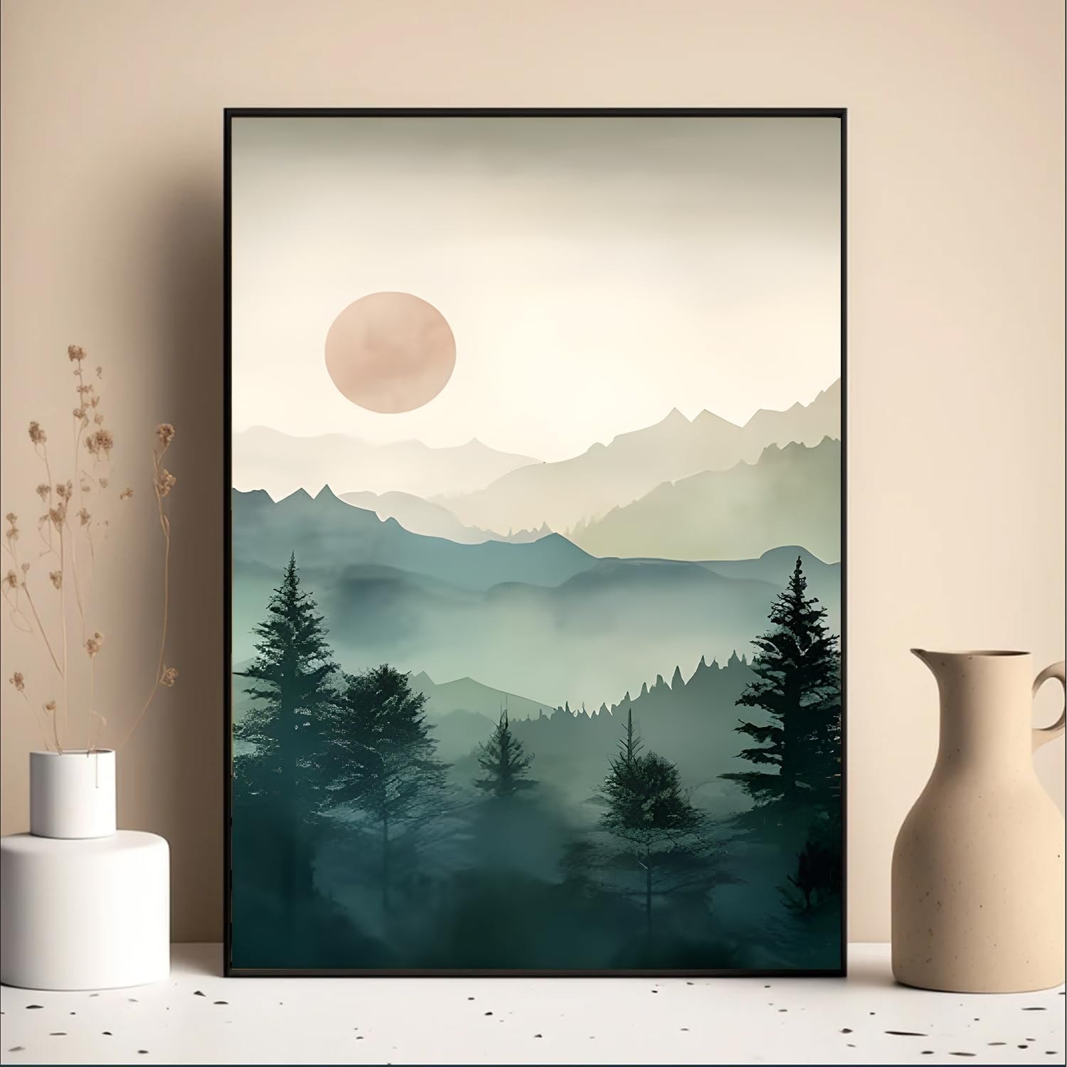Yolbcdr Framed Mountain Canvas Wall Art Decor Forest Landscape Prints Set of 3 Green Nature Watercolor Painting Pictures Modern Neutral Artwork for Living Room Bedroom Office 16x24in Forest-04 16"x24" Black Framed — photo 2