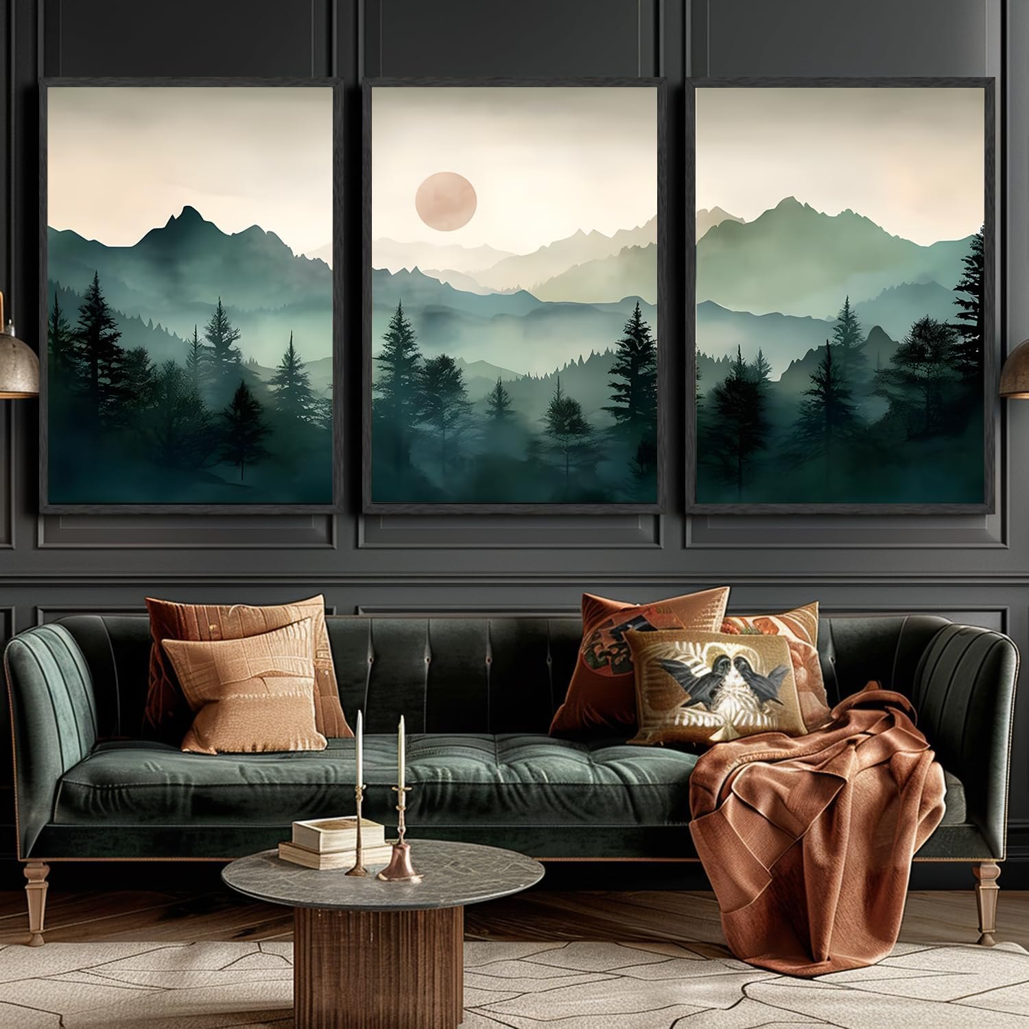 Yolbcdr Framed Mountain Canvas Wall Art Decor Forest Landscape Prints Set of 3 Green Nature Watercolor Painting Pictures Modern Neutral Artwork for Living Room Bedroom Office 16x24in Forest-04 16"x24" Black Framed — photo 4