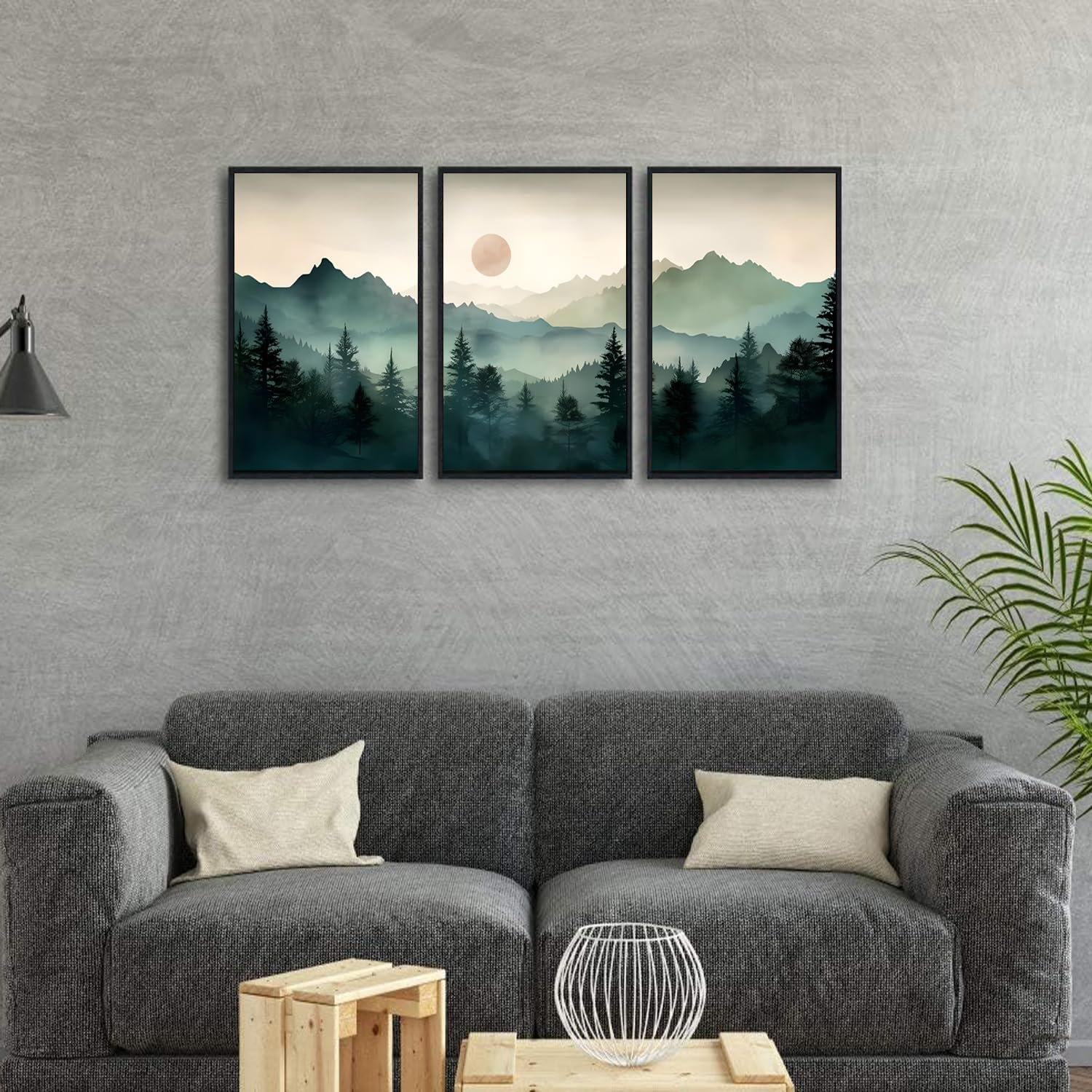 Yolbcdr Framed Mountain Canvas Wall Art Decor Forest Landscape Prints Set of 3 Green Nature Watercolor Painting Pictures Modern Neutral Artwork for Living Room Bedroom Office 16x24in Forest-04 16"x24" Black Framed — photo 5