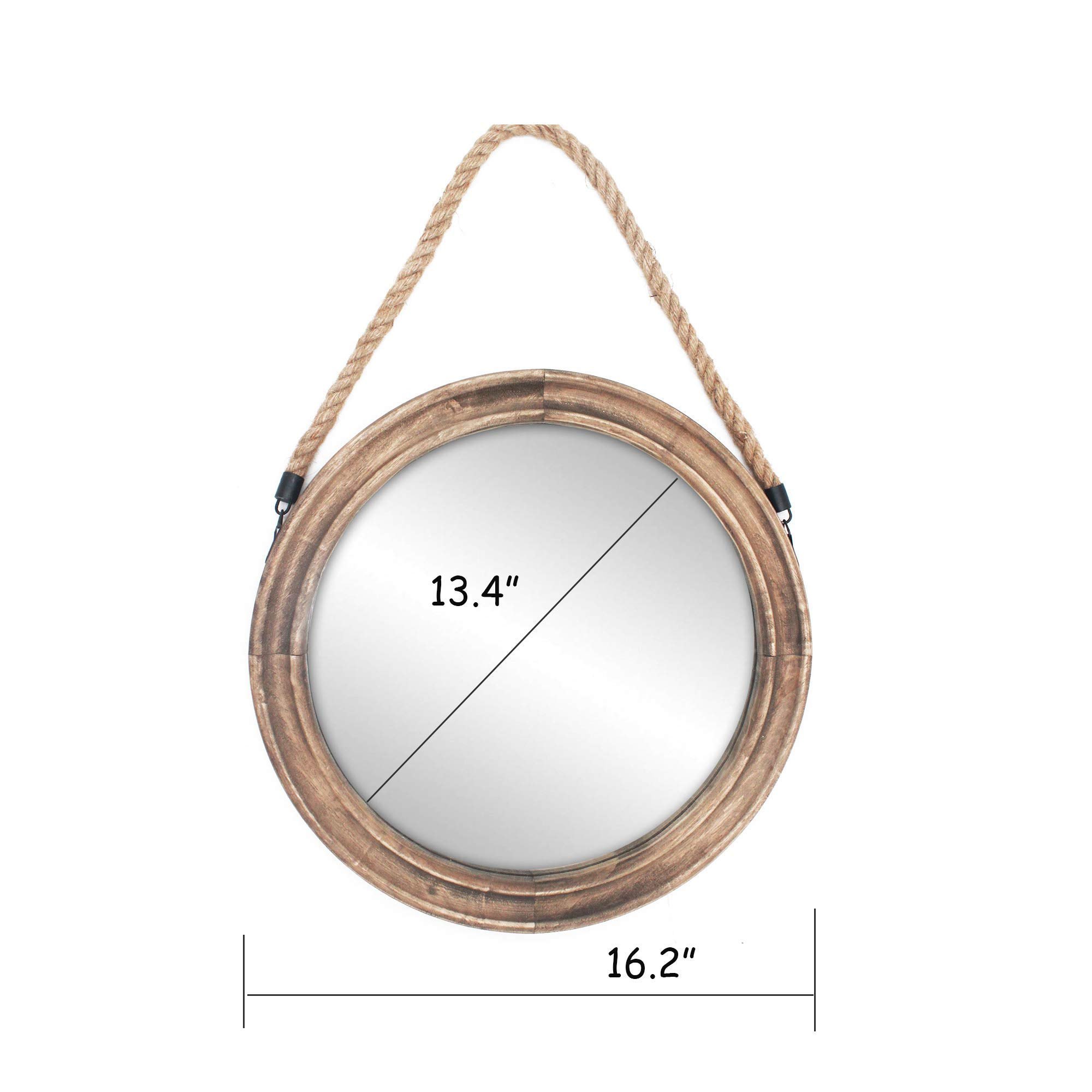 Funly mee 16.2 Inch Rustic Round Decorative Mirror with Solid Wood Frame&Rope Hanging,Farmhouse Antique Wall Decor (L) — photo 3
