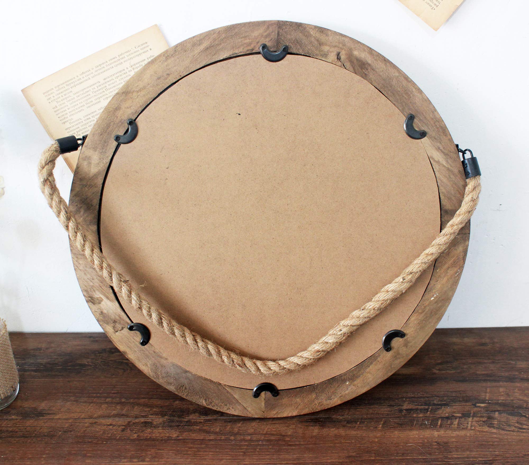 Funly mee 16.2 Inch Rustic Round Decorative Mirror with Solid Wood Frame&Rope Hanging,Farmhouse Antique Wall Decor (L) — photo 6