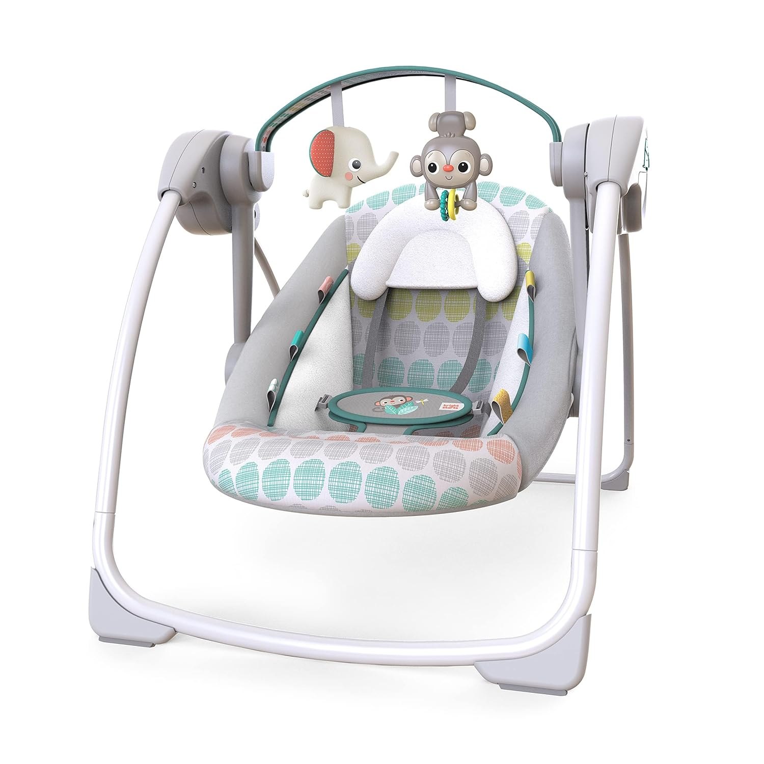 Bright Starts Portable Automatic 6-Speed Baby Swing with Adaptable Speed, Taggies, Music, Removable-Toy-Bar, 0-9 Months 6-20 lbs (Whimsical Wild) Item Location: NSH-18-22-01