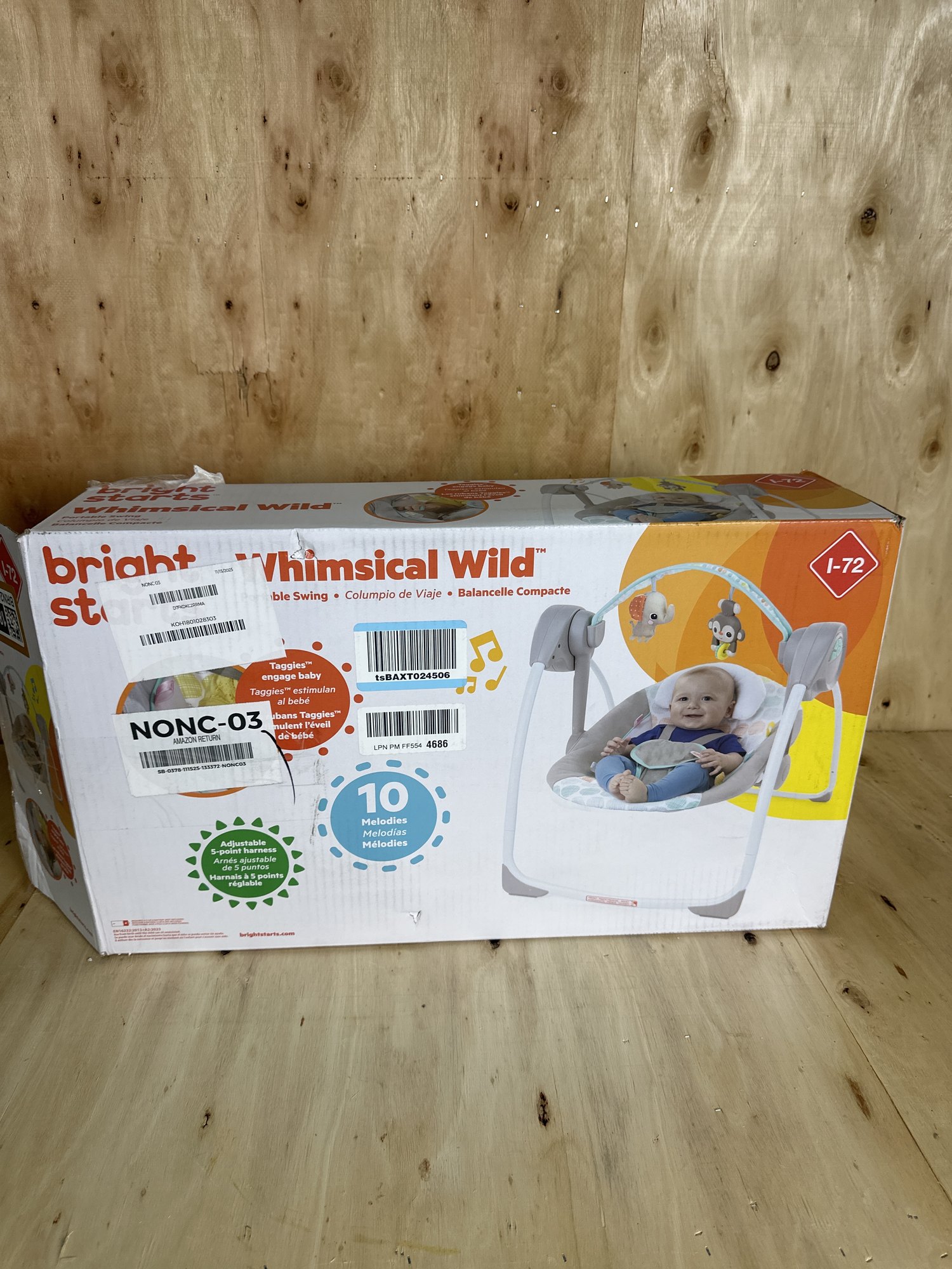 Bright Starts Portable Automatic 6-Speed Baby Swing with Adaptable Speed, Taggies, Music, Removable-Toy-Bar, 0-9 Months 6-20 lbs (Whimsical Wild) Item Location: NSH-18-22-01 — photo 7