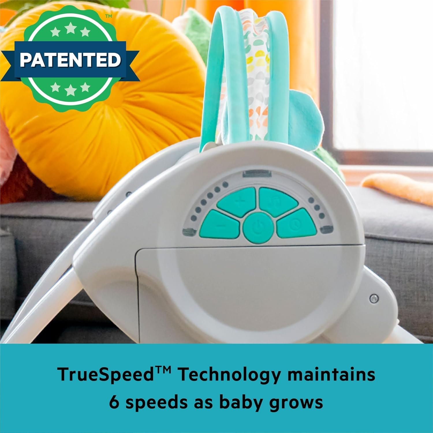 Bright Starts Portable Automatic 6-Speed Baby Swing with Adaptable Speed, Taggies, Music, Removable-Toy-Bar, 0-9 Months 6-20 lbs (Whimsical Wild) Item Location: NSH-18-22-01 — photo 4