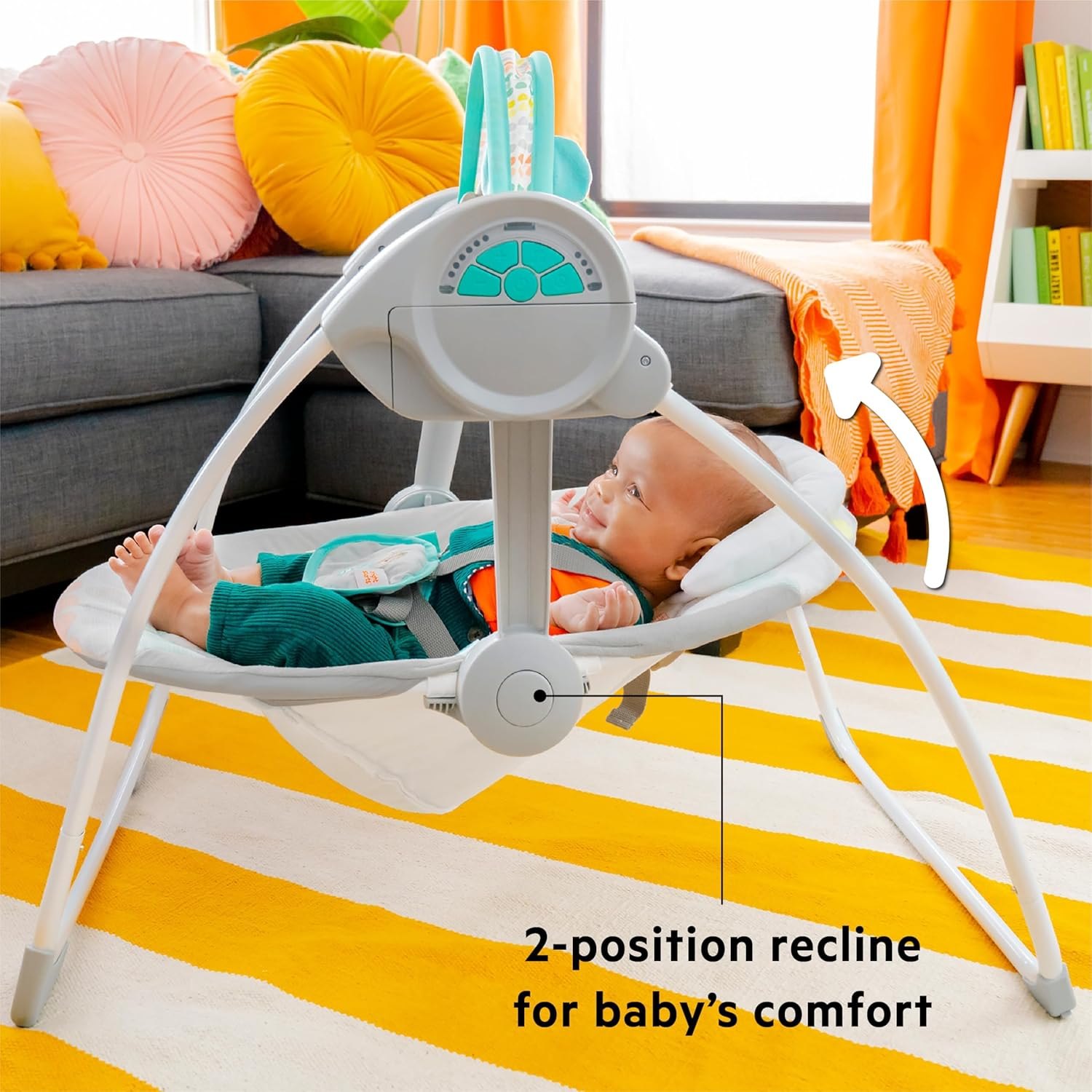 Bright Starts Portable Automatic 6-Speed Baby Swing with Adaptable Speed, Taggies, Music, Removable-Toy-Bar, 0-9 Months 6-20 lbs (Whimsical Wild) Item Location: NSH-18-22-01 — photo 5