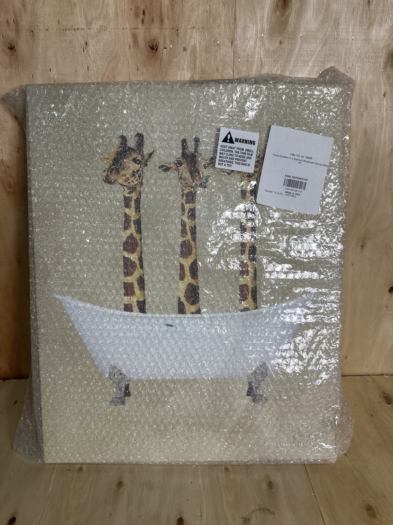 Stupell Industries Three Giraffes In A Bathtub Stretched Canvas Wall Art, 16 x 1.5 x 20, Multi-Color Item Location: NSH-16-11-01 — photo 4