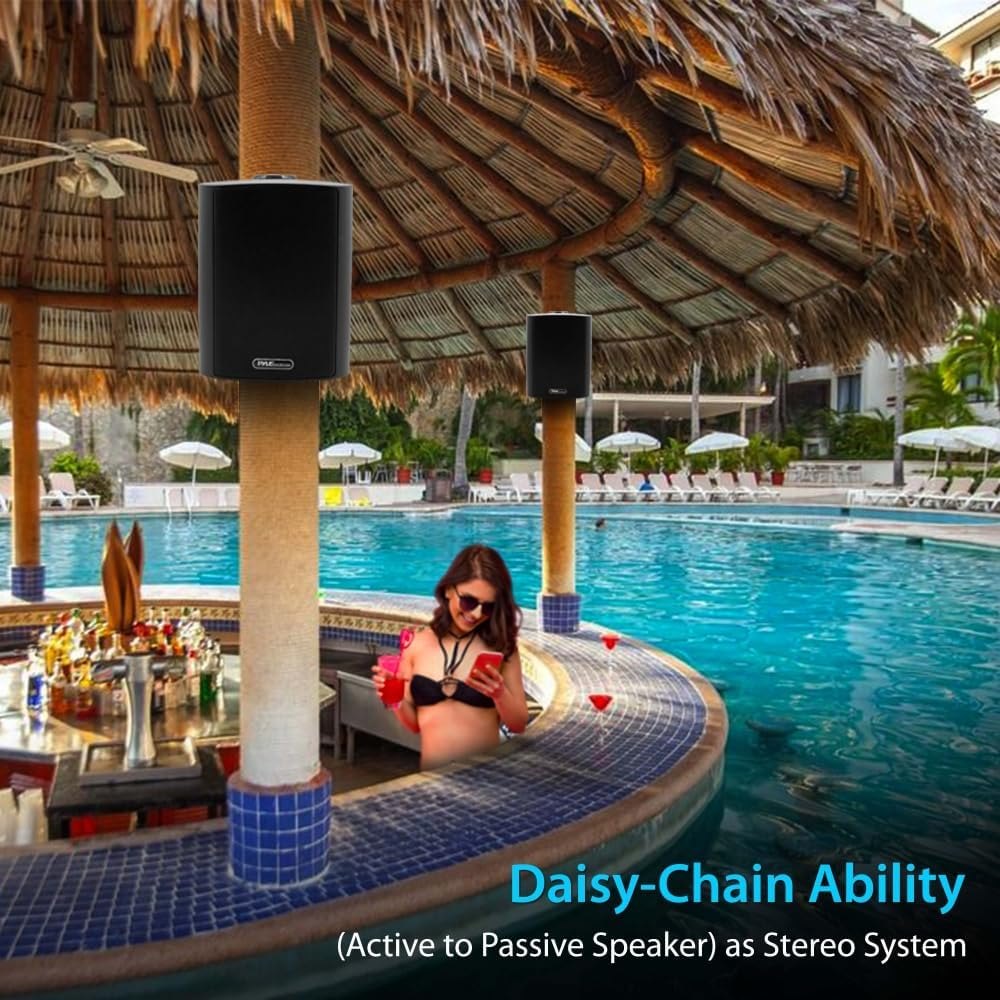 Pyle Audio Wall Mount 6.5 Inch Waterproof Bluetooth Indoor and Outdoor Speaker System Pair with Built In Digital Amplifier, Black — photo 2