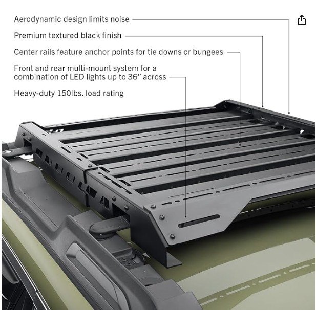 RealTruck Universal Roof Rack | Width: 38-38.25", Adjustable Length, Textured Black | U38253800 Universal: 38-38.25" — photo 2