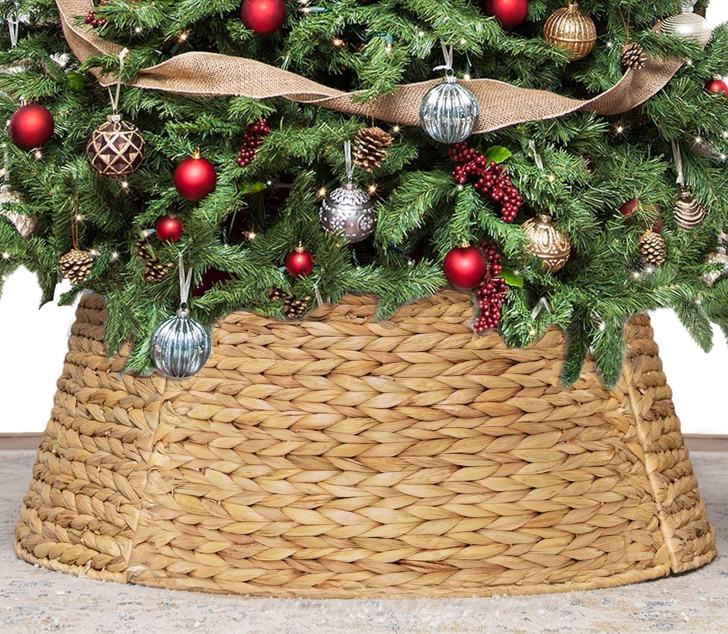 KOLWOVEN 42in Christmas Tree Collar, Christmas Tree Ring Adjustable Water Hyacinth Skirt, Christmas Tree Skirt for Decoration, Base Protection from Pets (Water Hyacinth) Natural Already Checked Out — photo 3